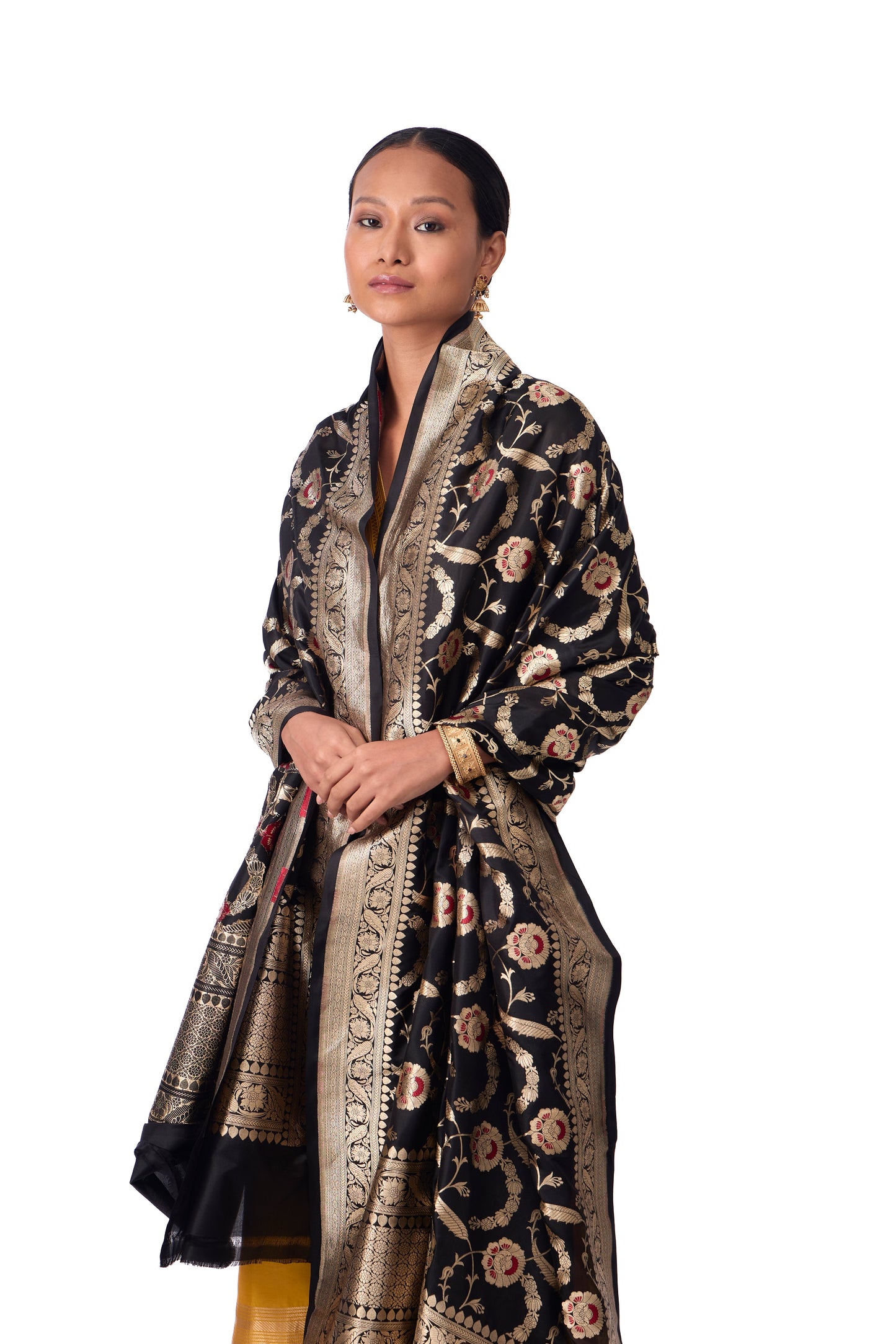 Black Katan silk Jaal Dupatta
