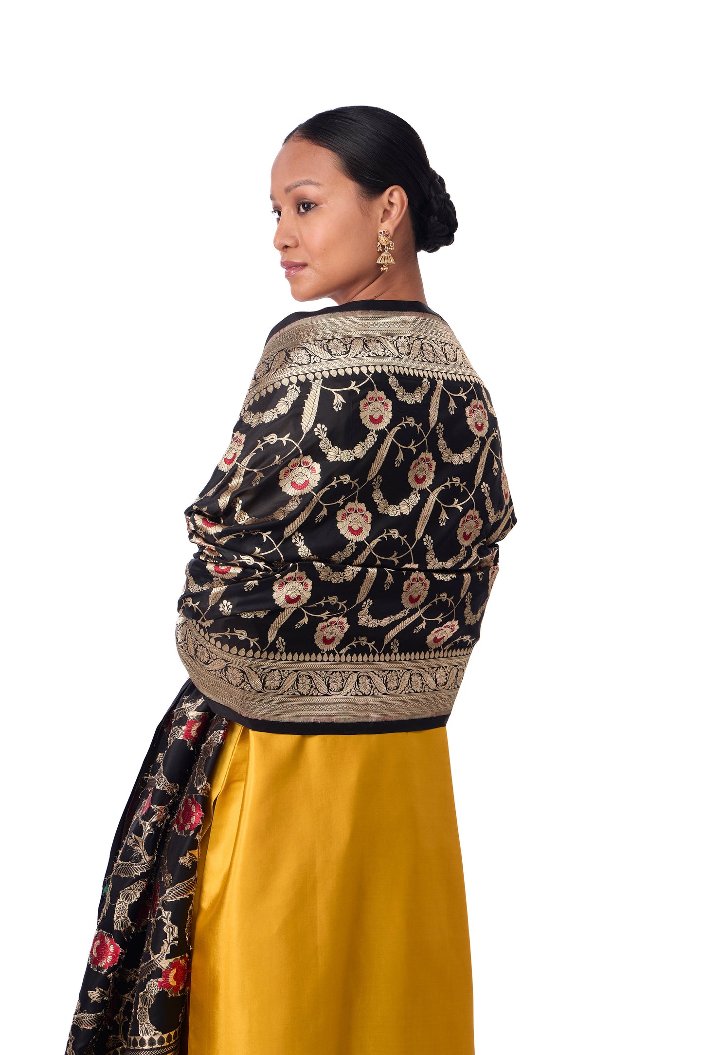 Black Katan silk Jaal Dupatta