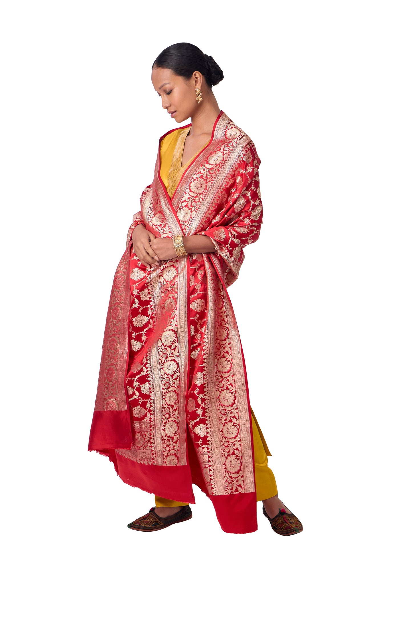 Red Satin Jaal Dupatta