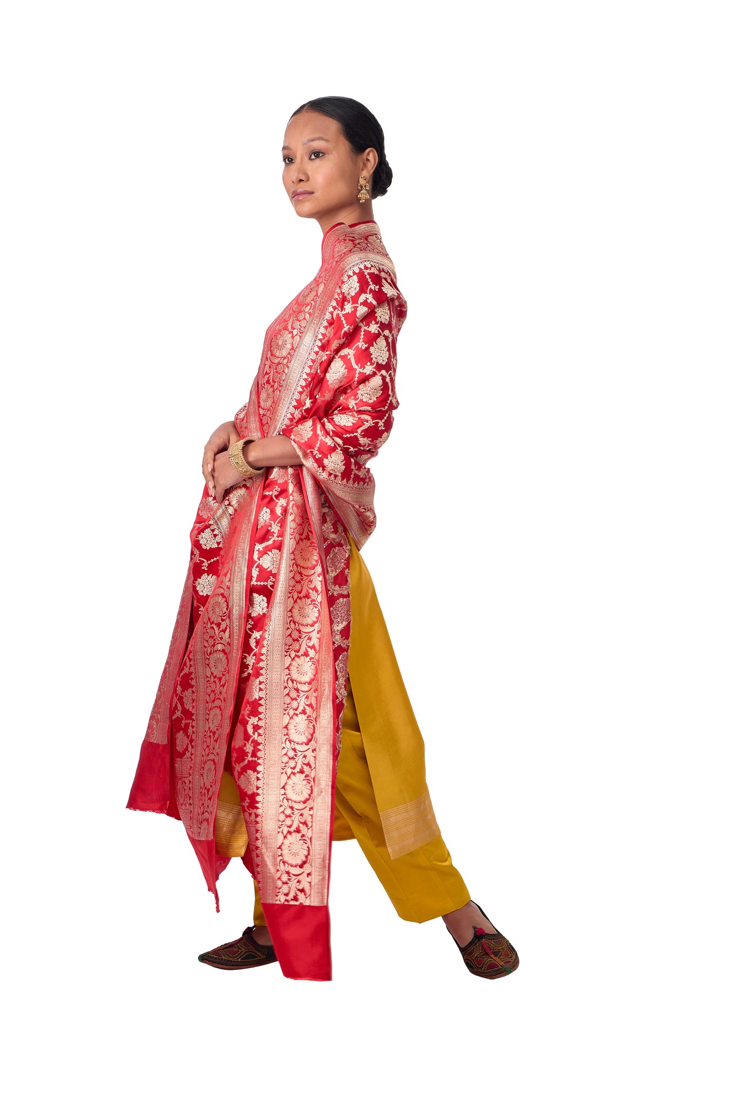Red Satin Jaal Dupatta