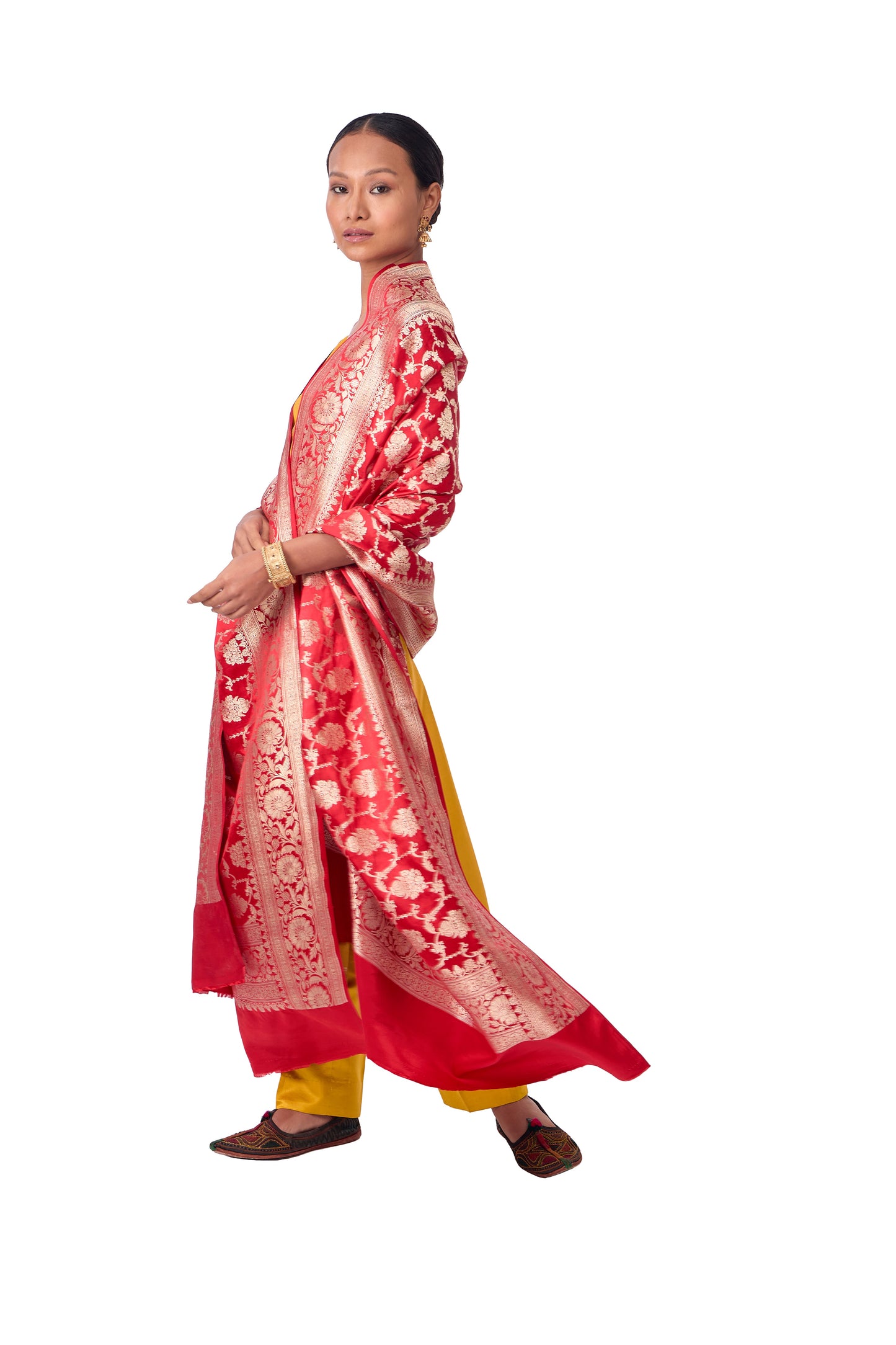 Red Satin Jaal Dupatta