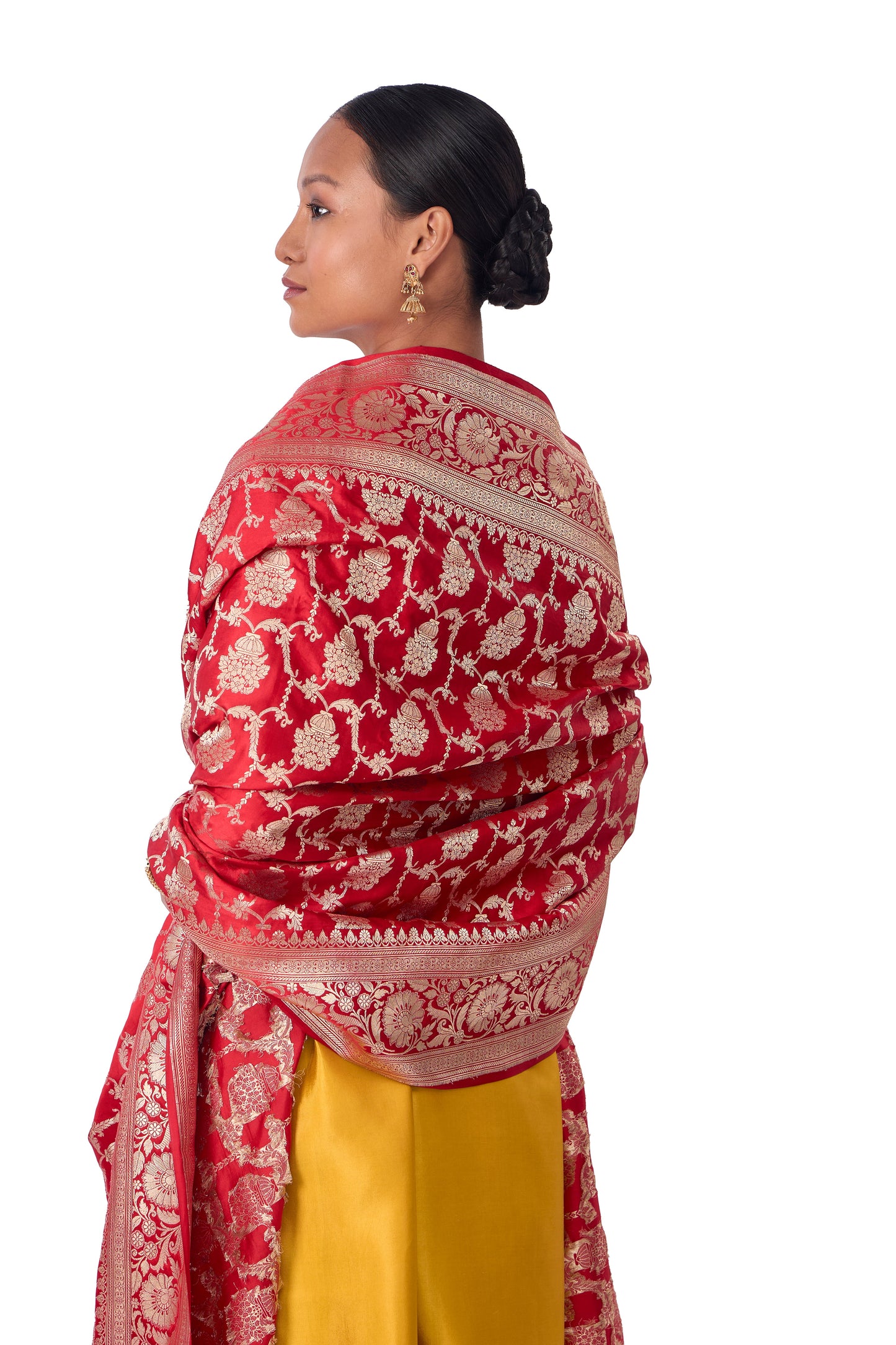 Red Satin Jaal Dupatta