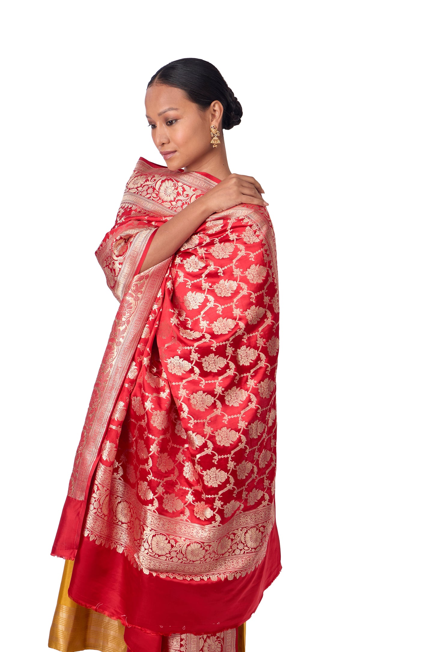 Red Satin Jaal Dupatta