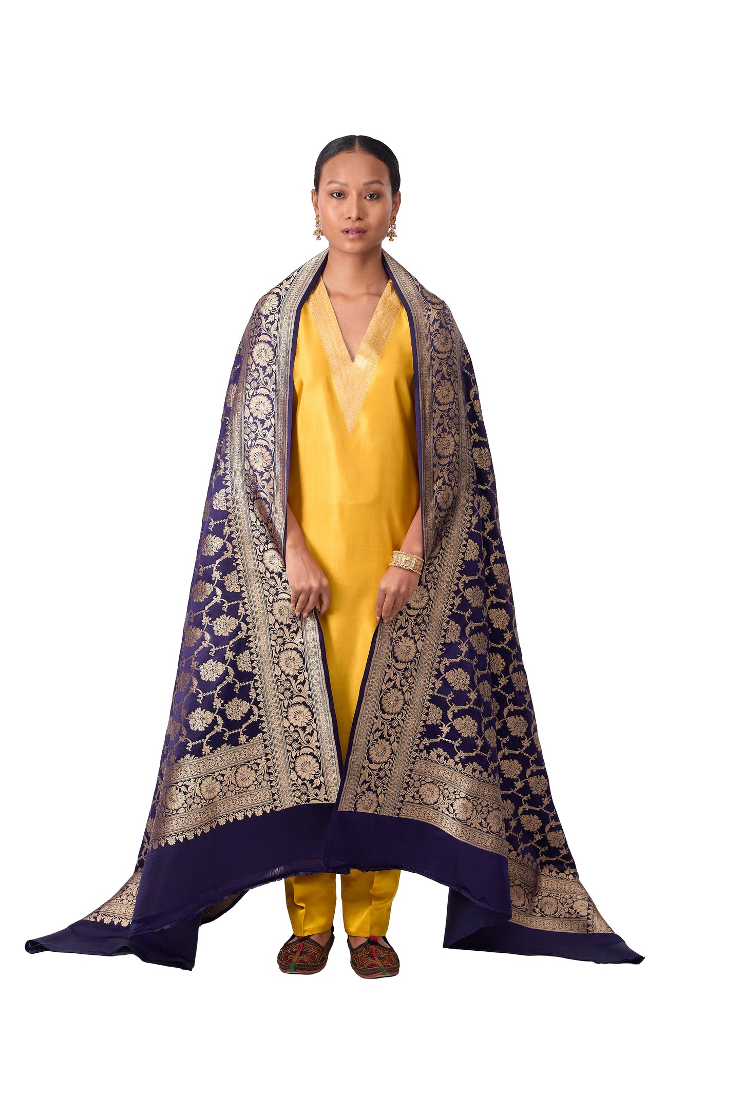 Navy Blue Satin Jaal Dupatta