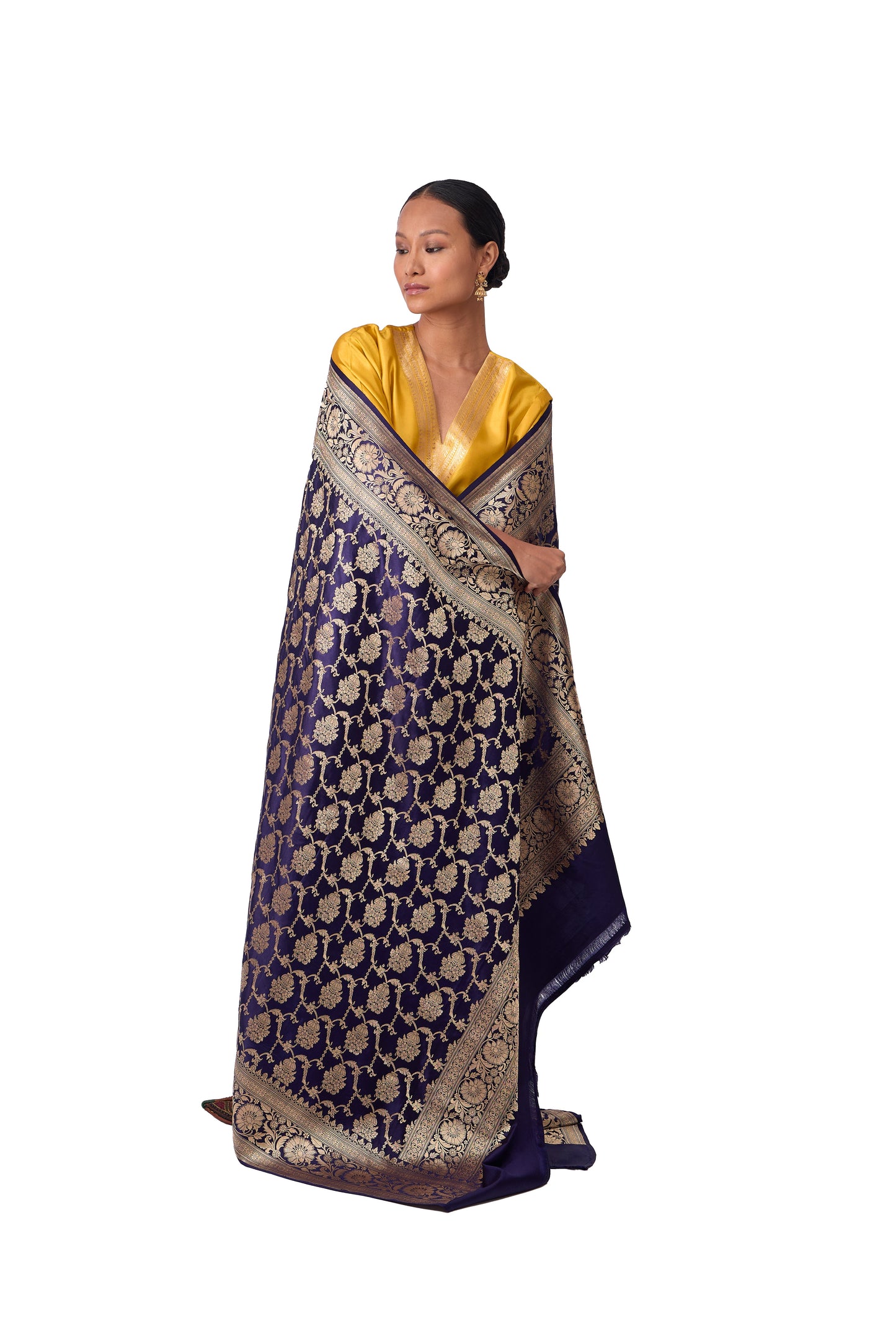 Navy Blue Satin Jaal Dupatta