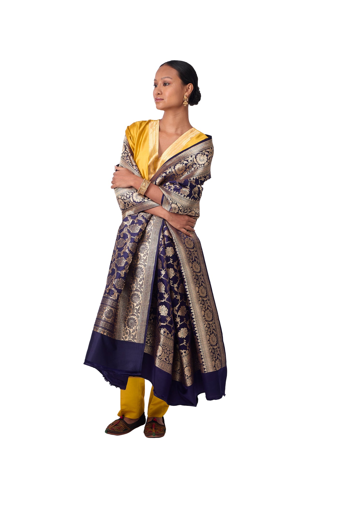 Navy Blue Satin Jaal Dupatta