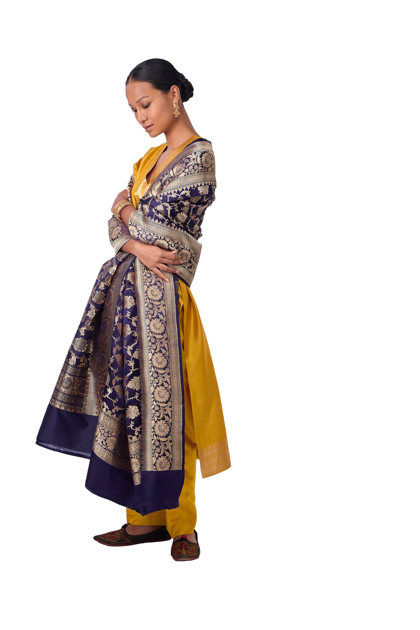 Navy Blue Satin Jaal Dupatta