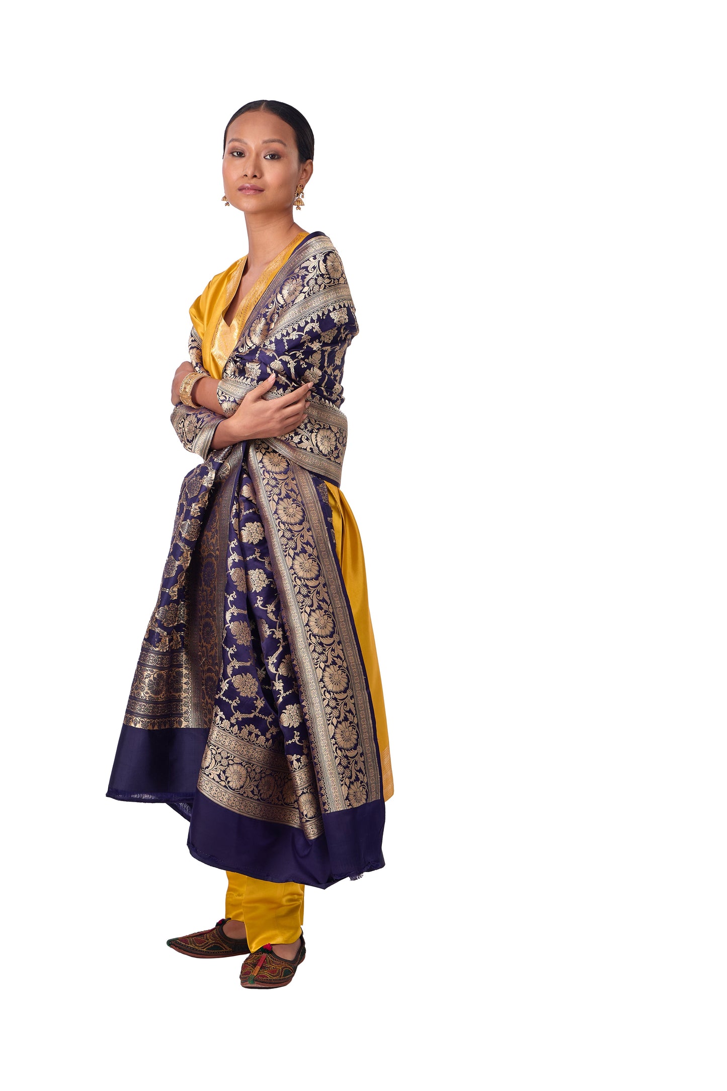 Navy Blue Satin Jaal Dupatta