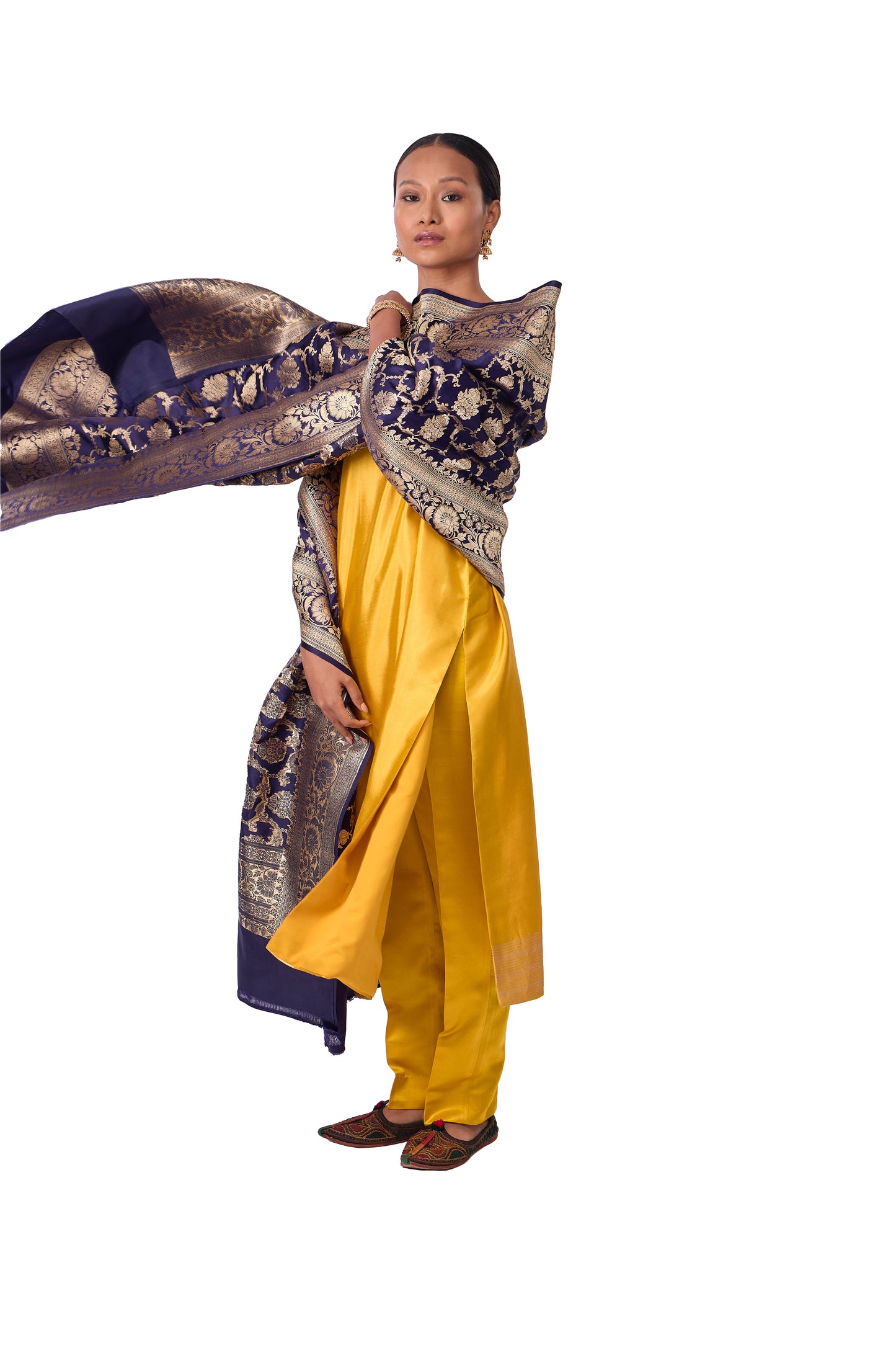 Navy Blue Satin Jaal Dupatta
