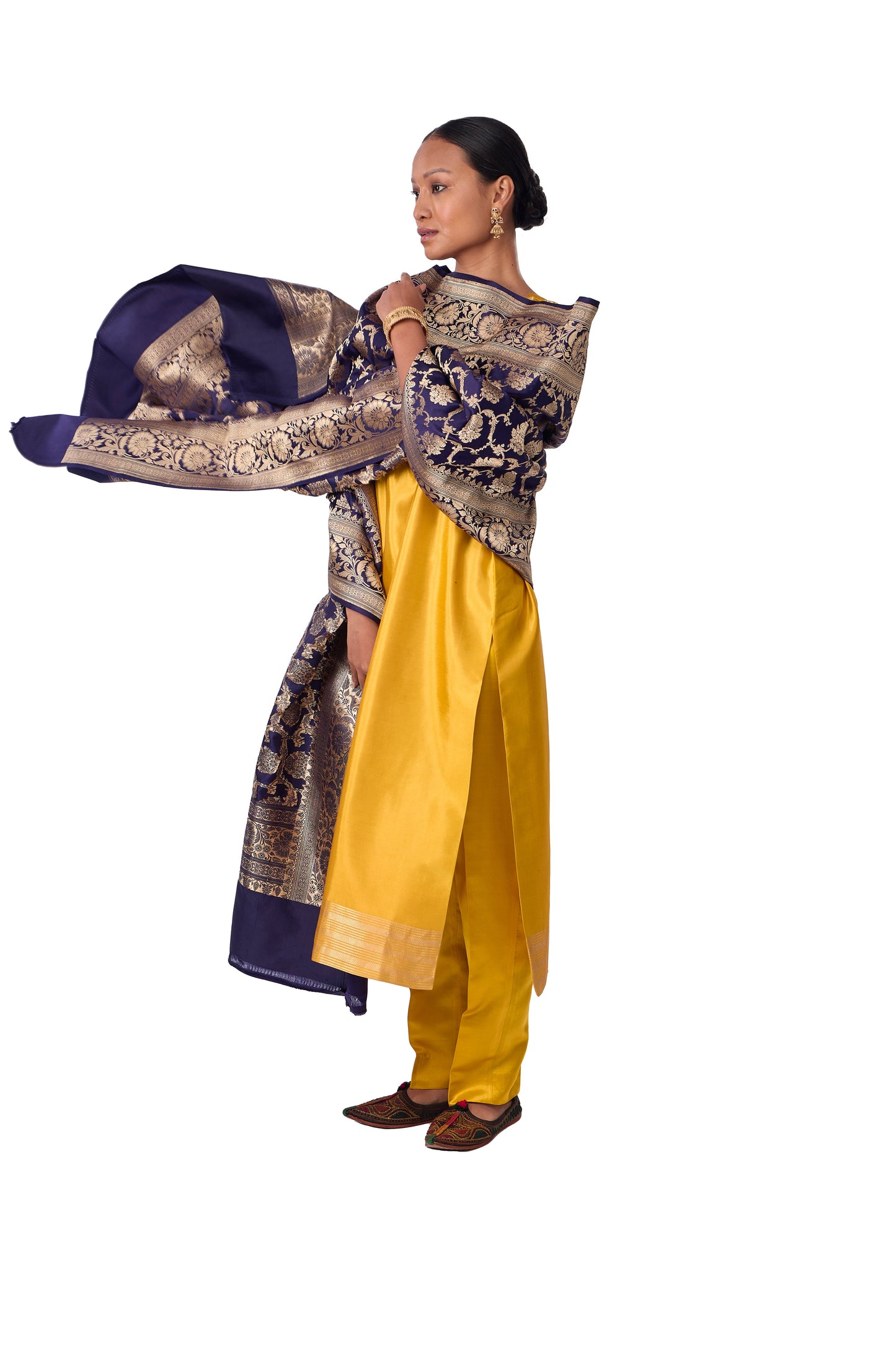 Navy Blue Satin Jaal Dupatta