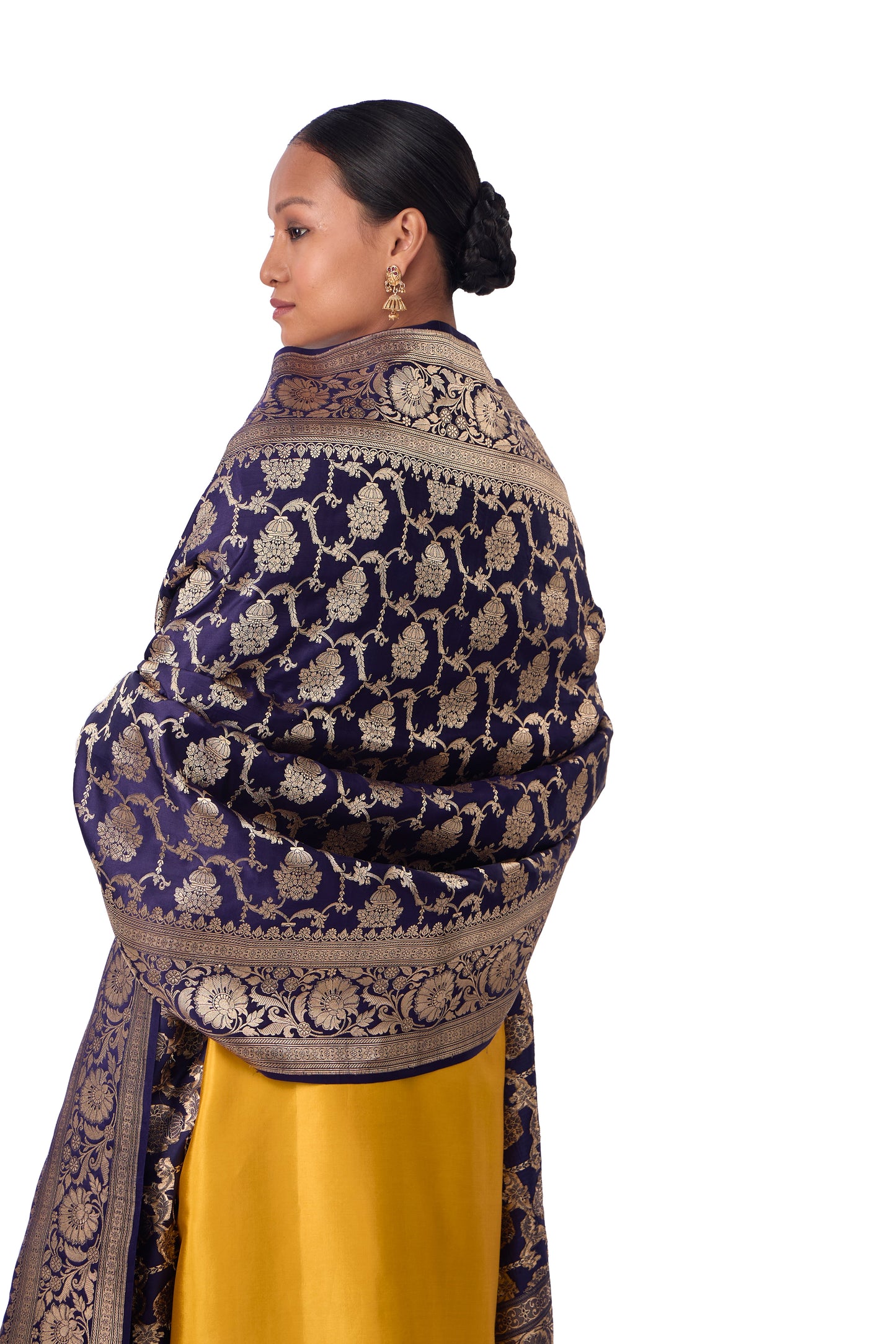 Navy Blue Satin Jaal Dupatta