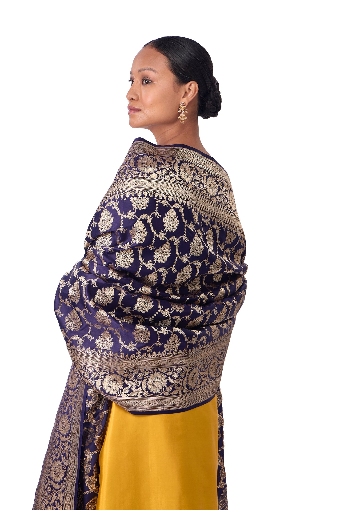 Navy Blue Satin Jaal Dupatta
