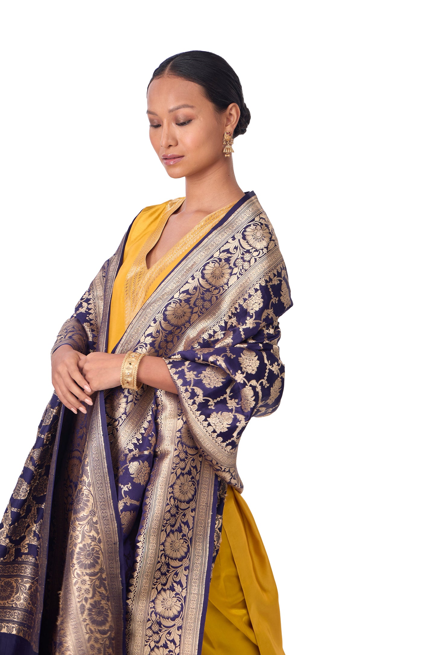 Navy Blue Satin Jaal Dupatta