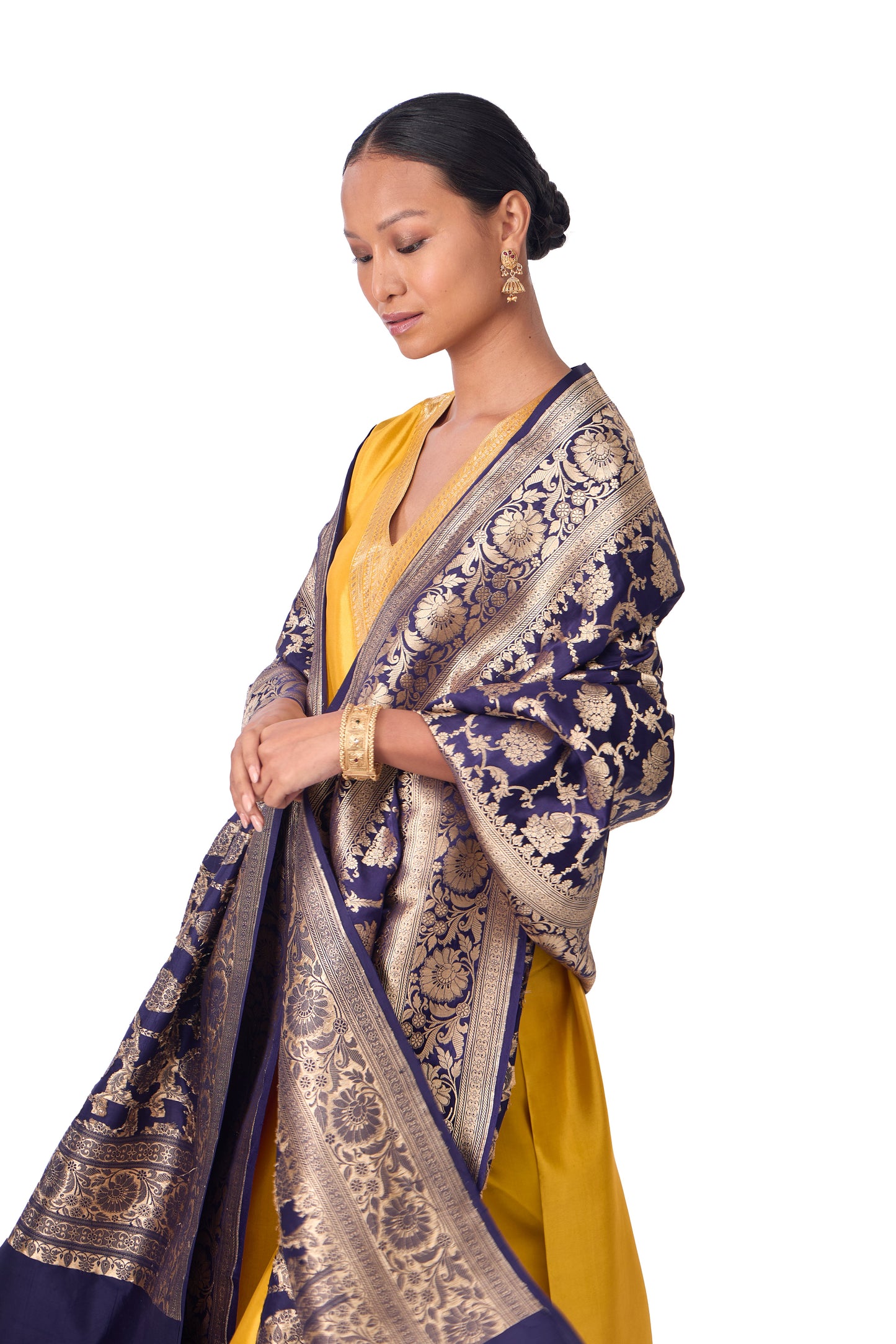 Navy Blue Satin Jaal Dupatta