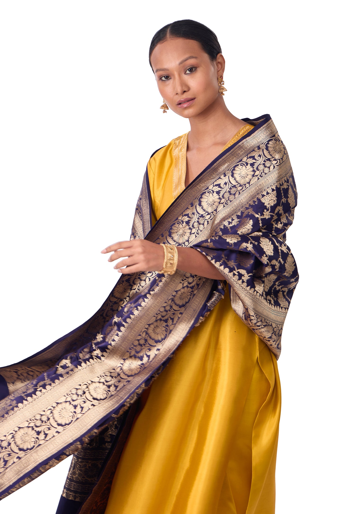 Navy Blue Satin Jaal Dupatta