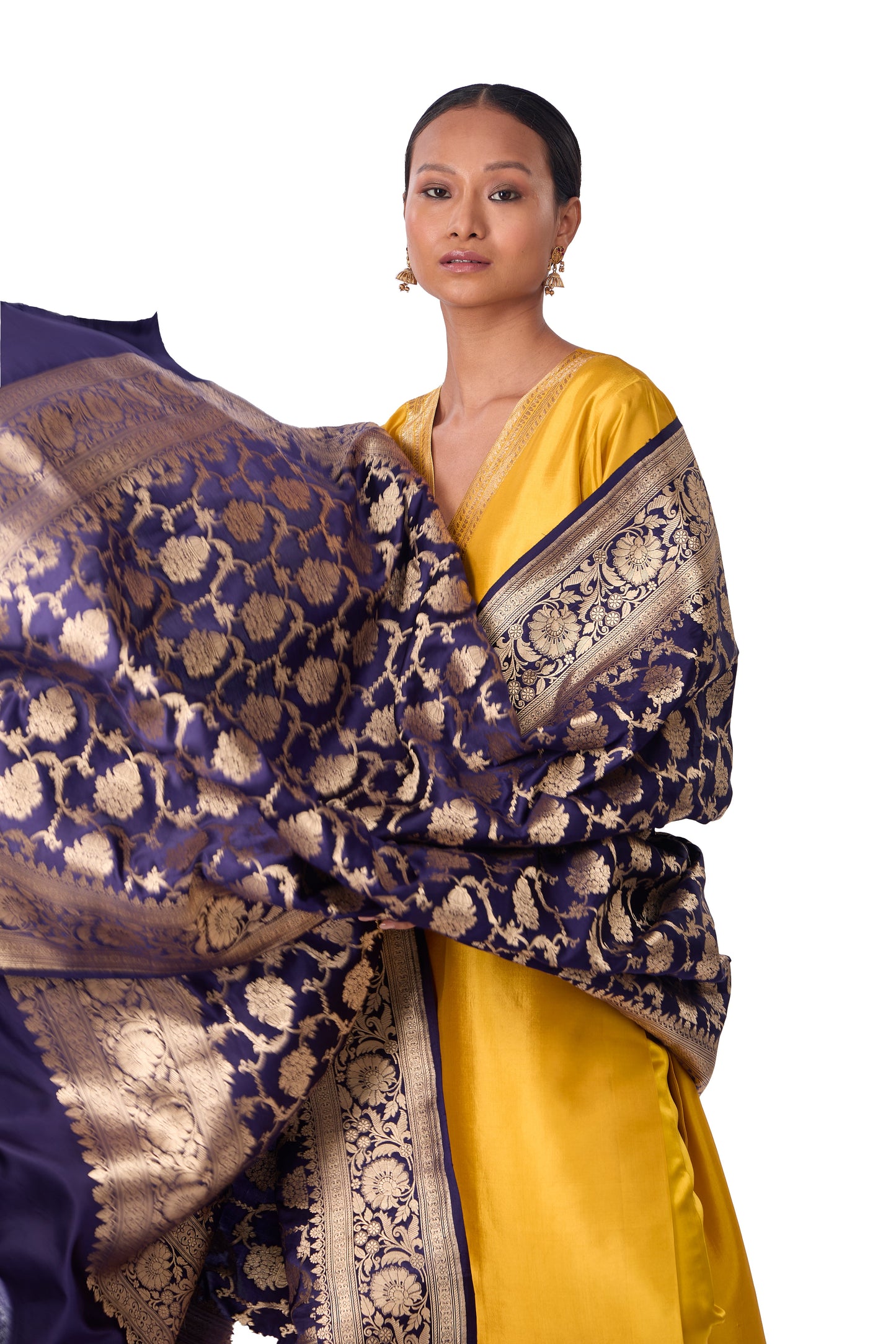 Navy Blue Satin Jaal Dupatta