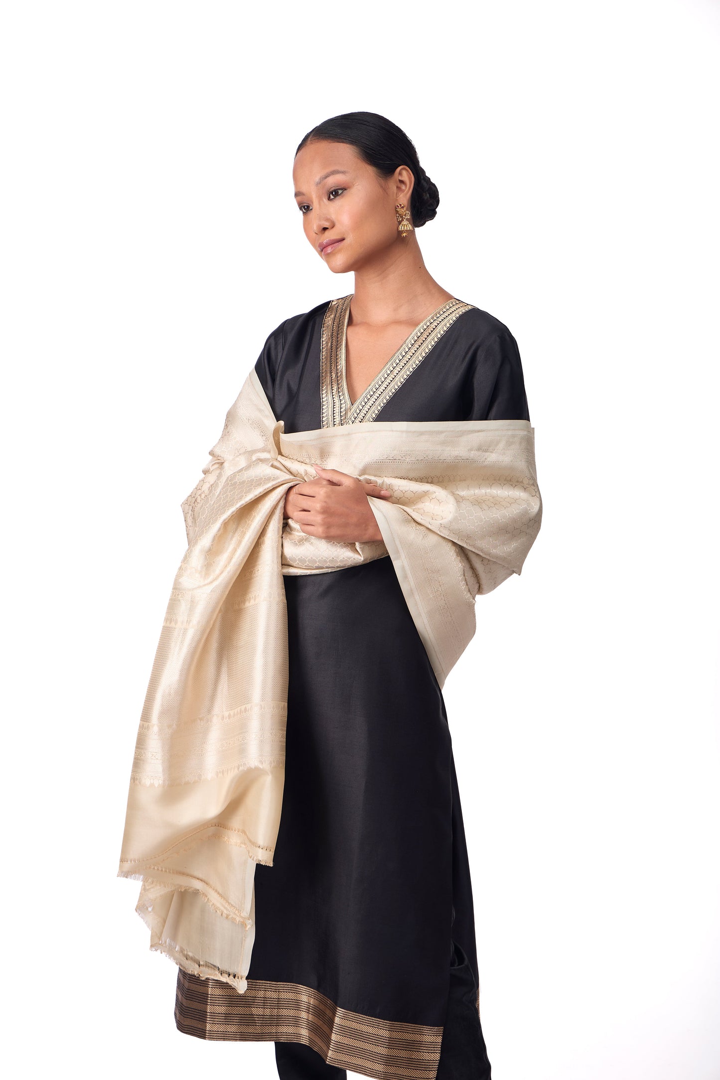 Off White Katan Silk Dupatta