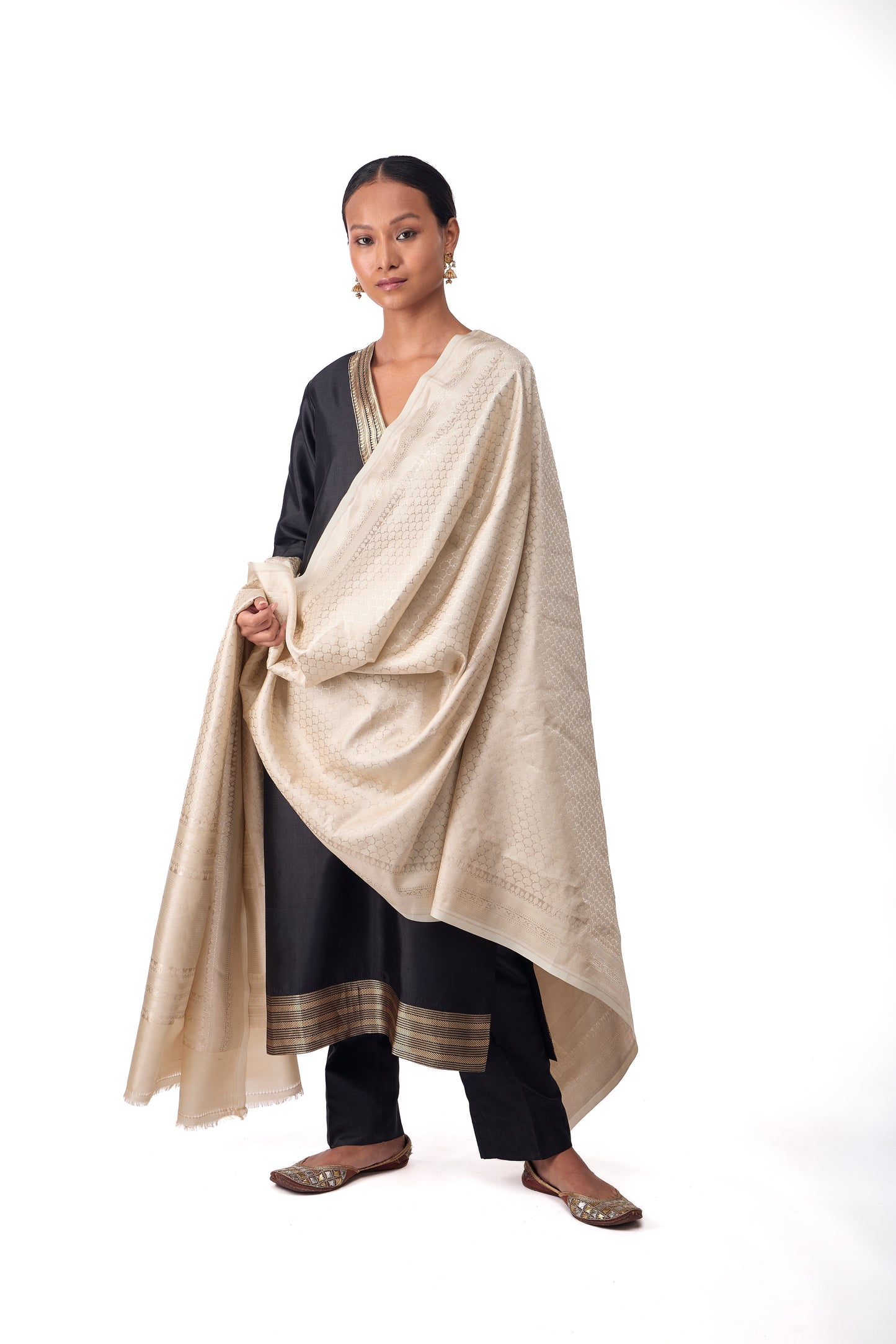 Off White Katan Silk Dupatta