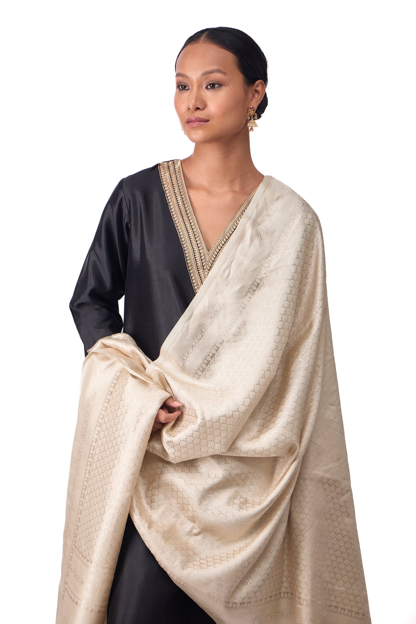 Off White Katan Silk Dupatta