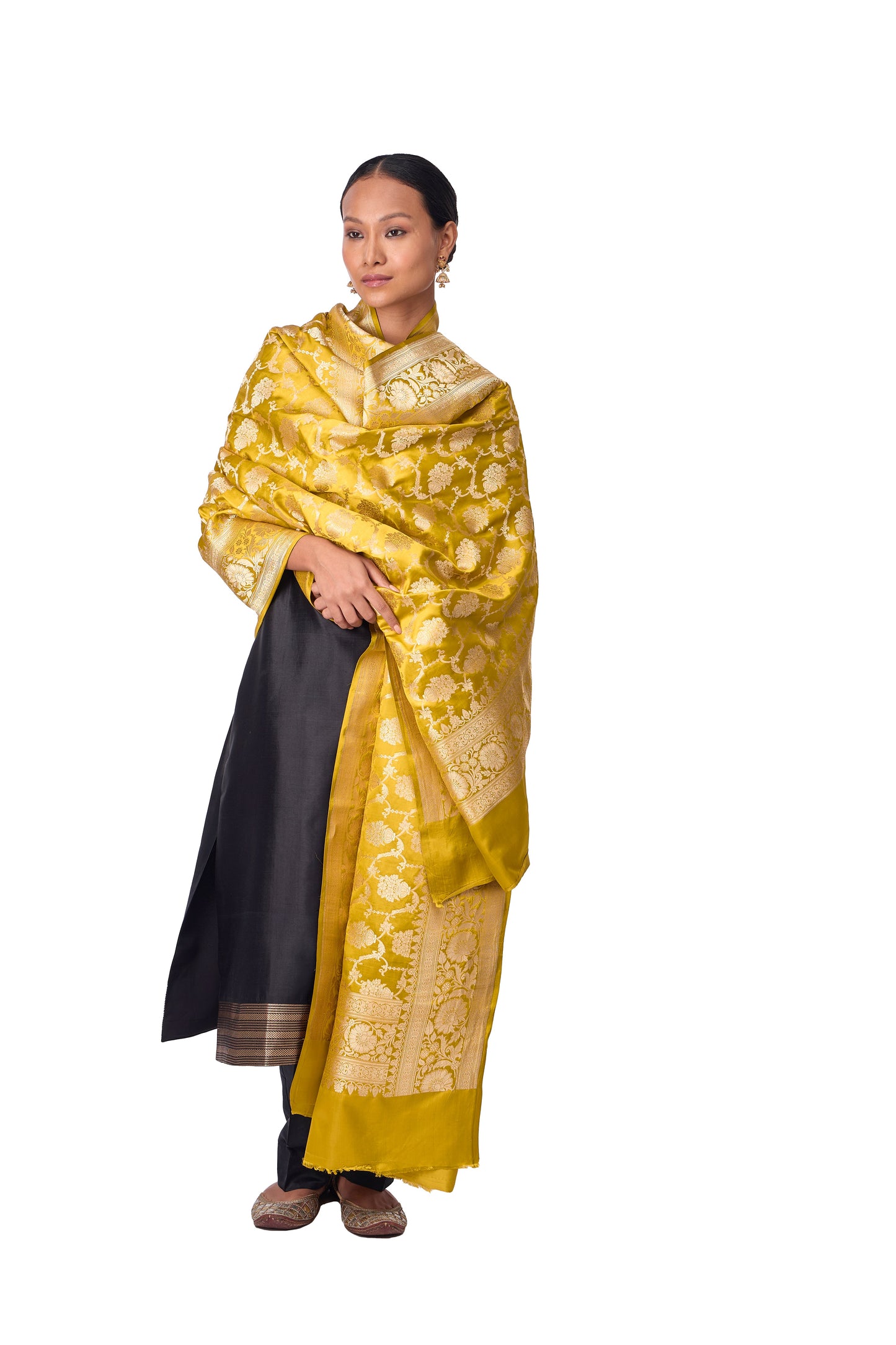 Mustard Satin Jaal Dupatta