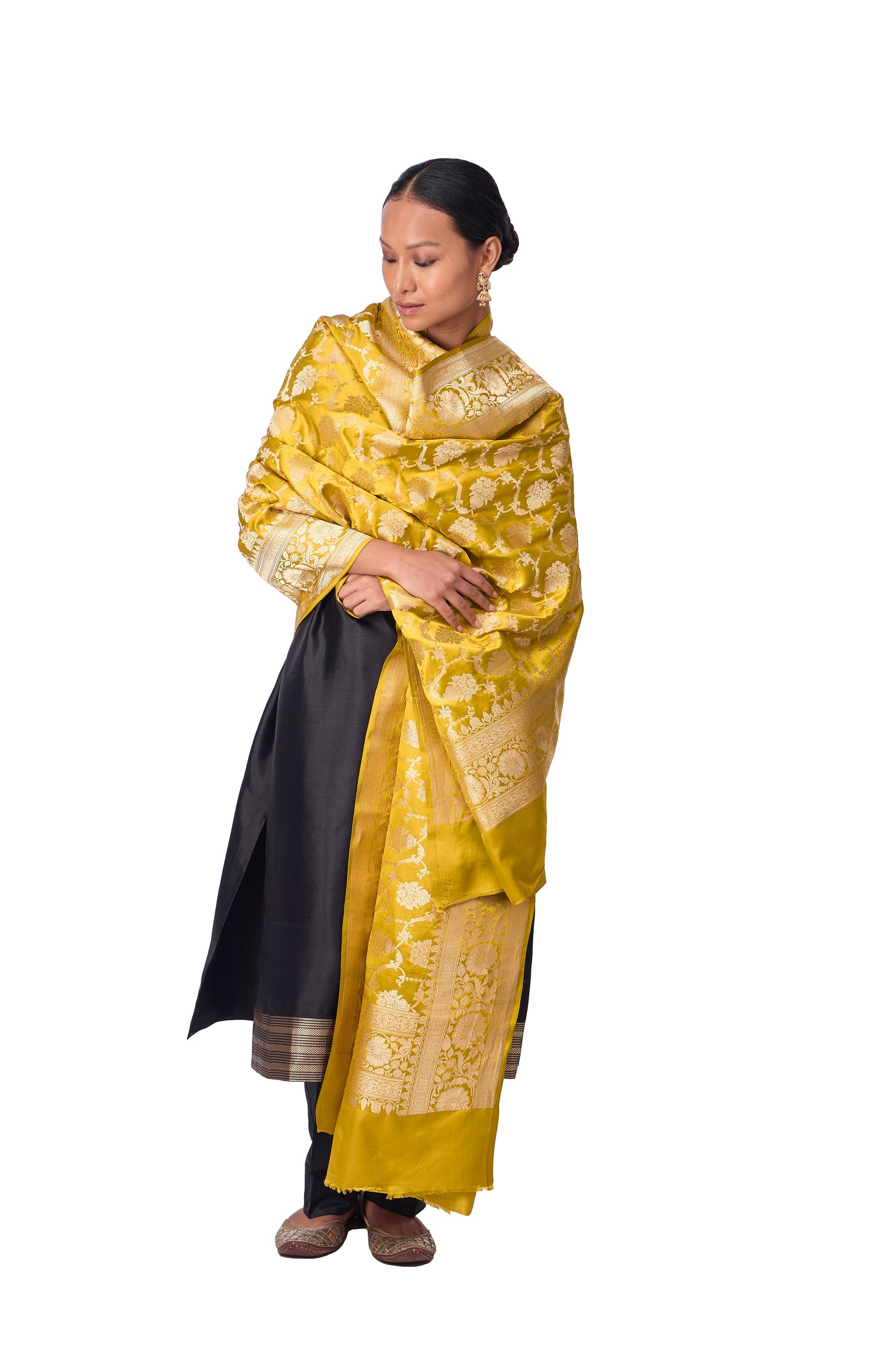 Mustard Satin Jaal Dupatta