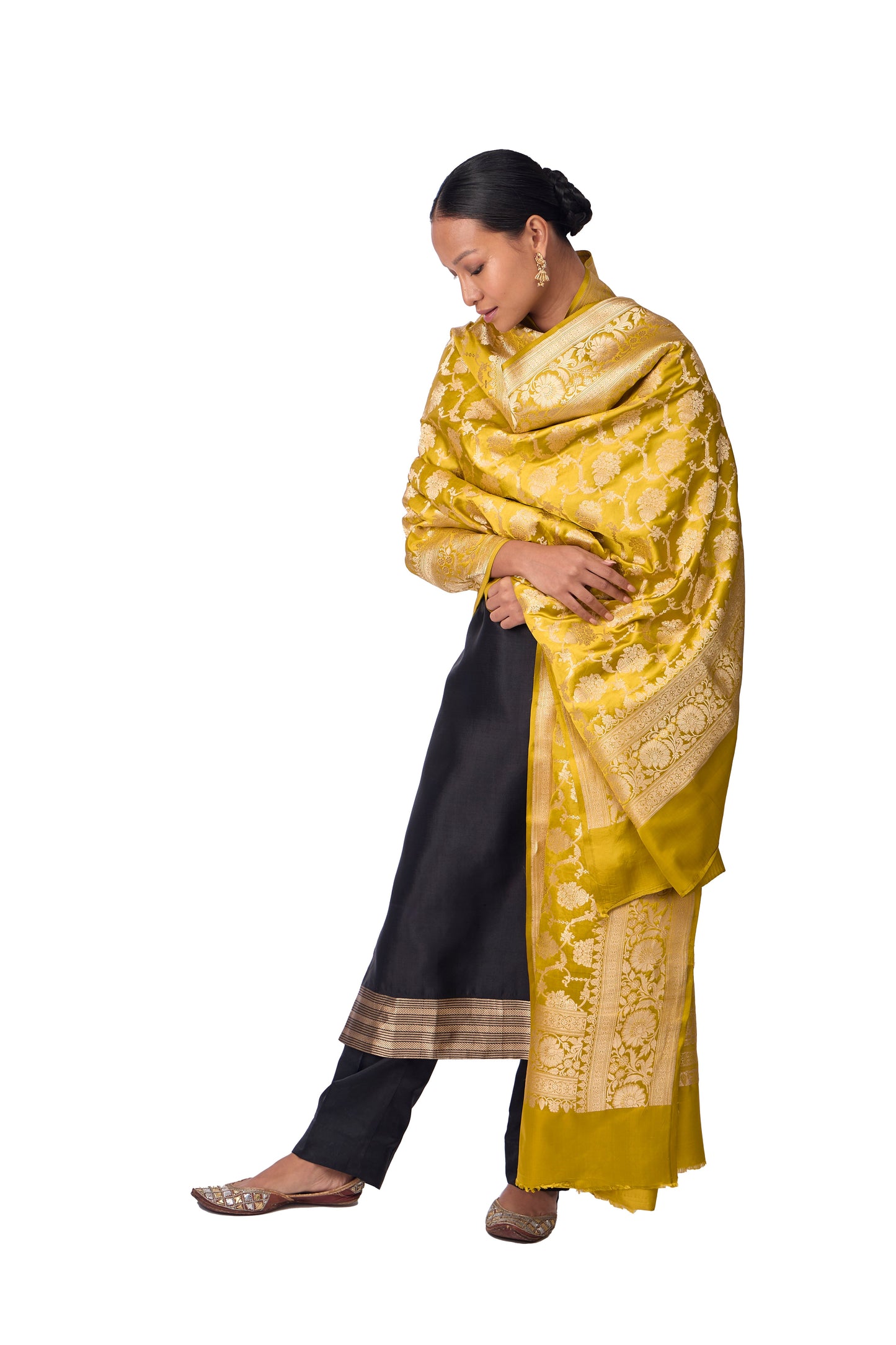 Mustard Satin Jaal Dupatta
