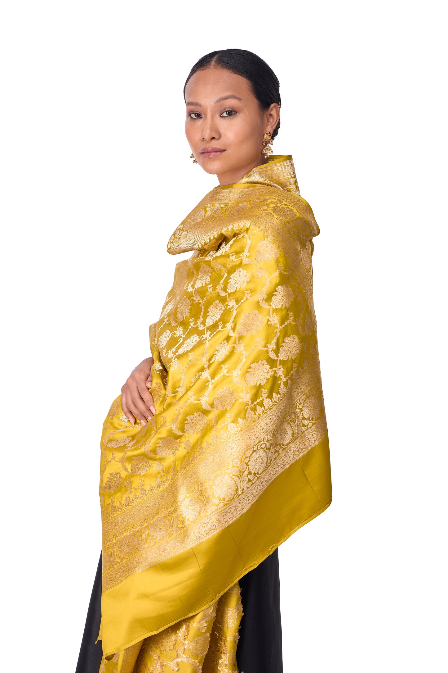 Mustard Satin Jaal Dupatta
