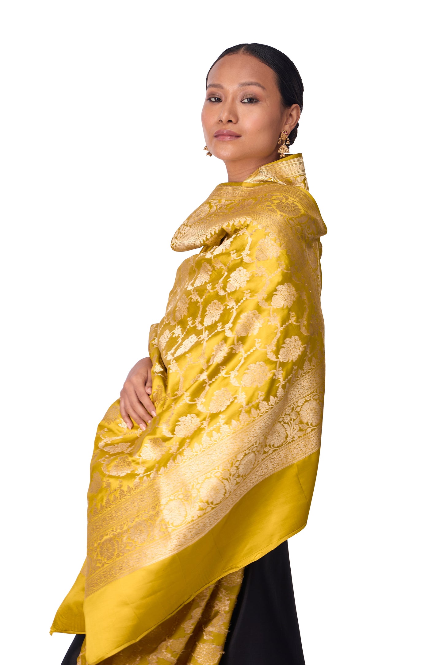 Mustard Satin Jaal Dupatta