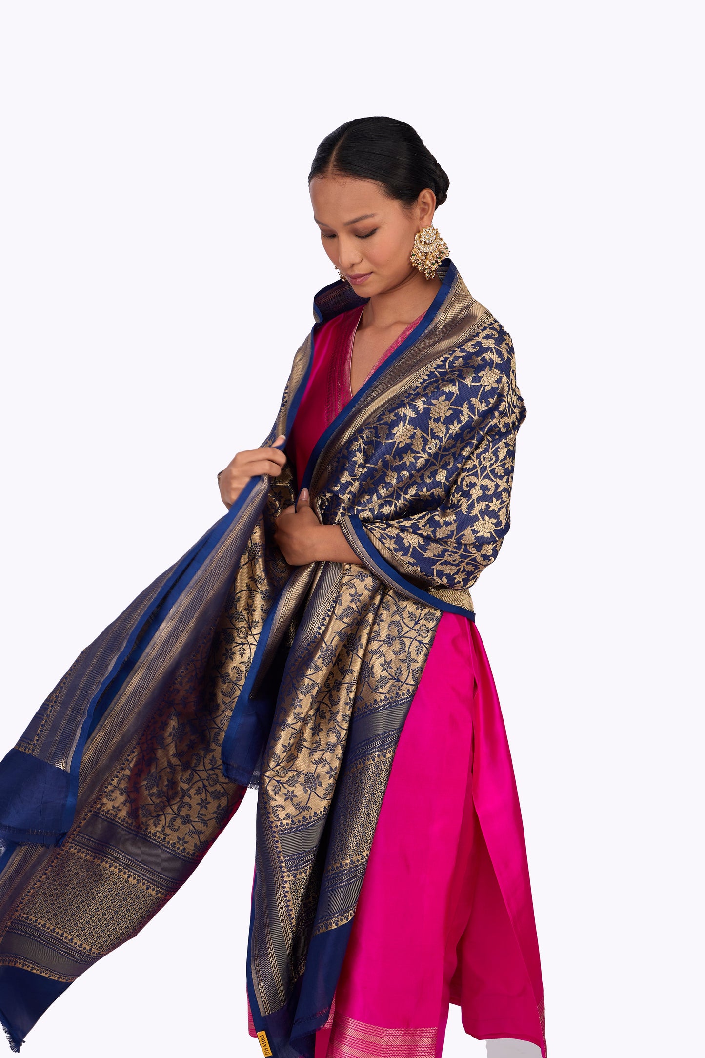 Navy Blue Silk Dupatta