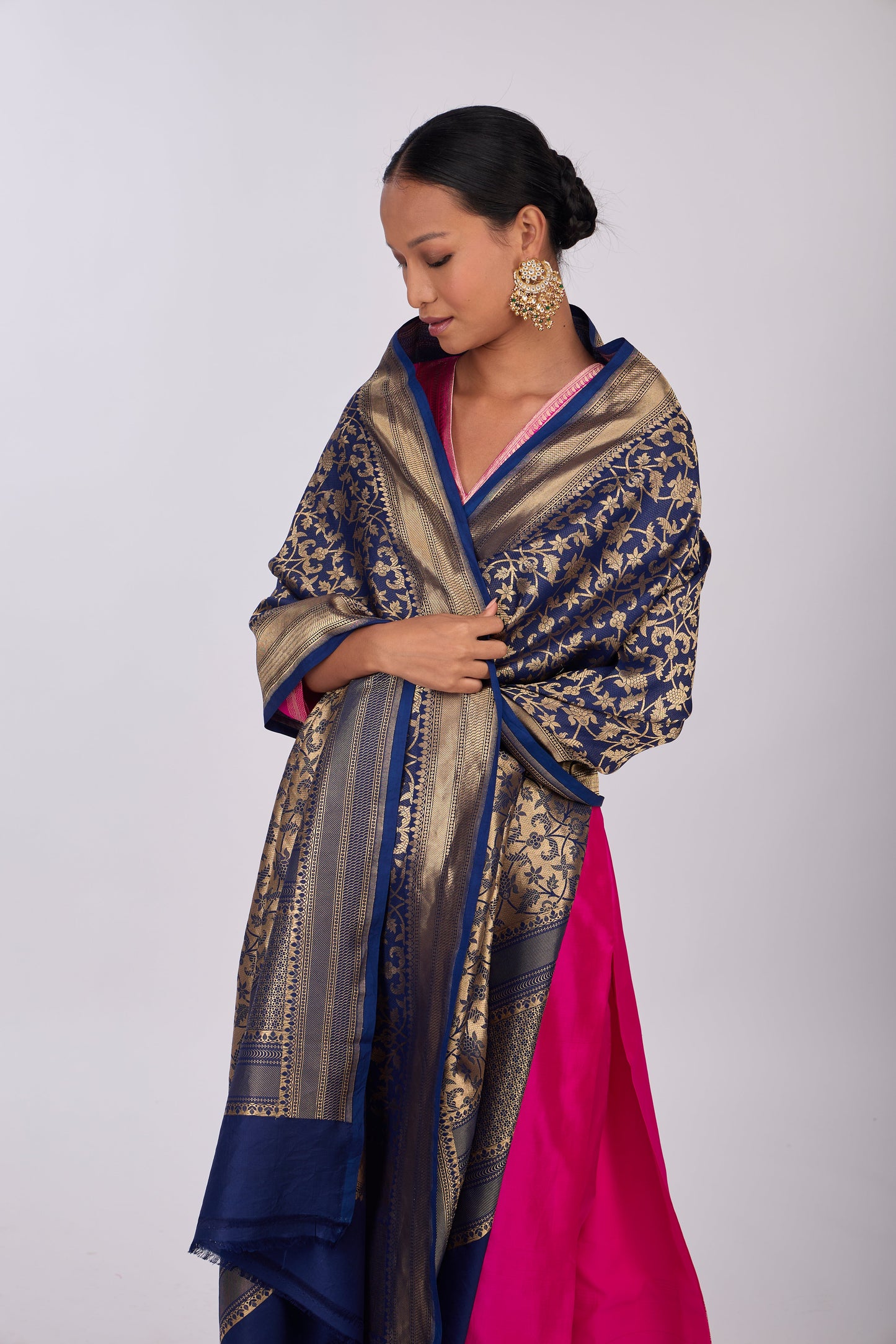 Navy Blue Silk Dupatta