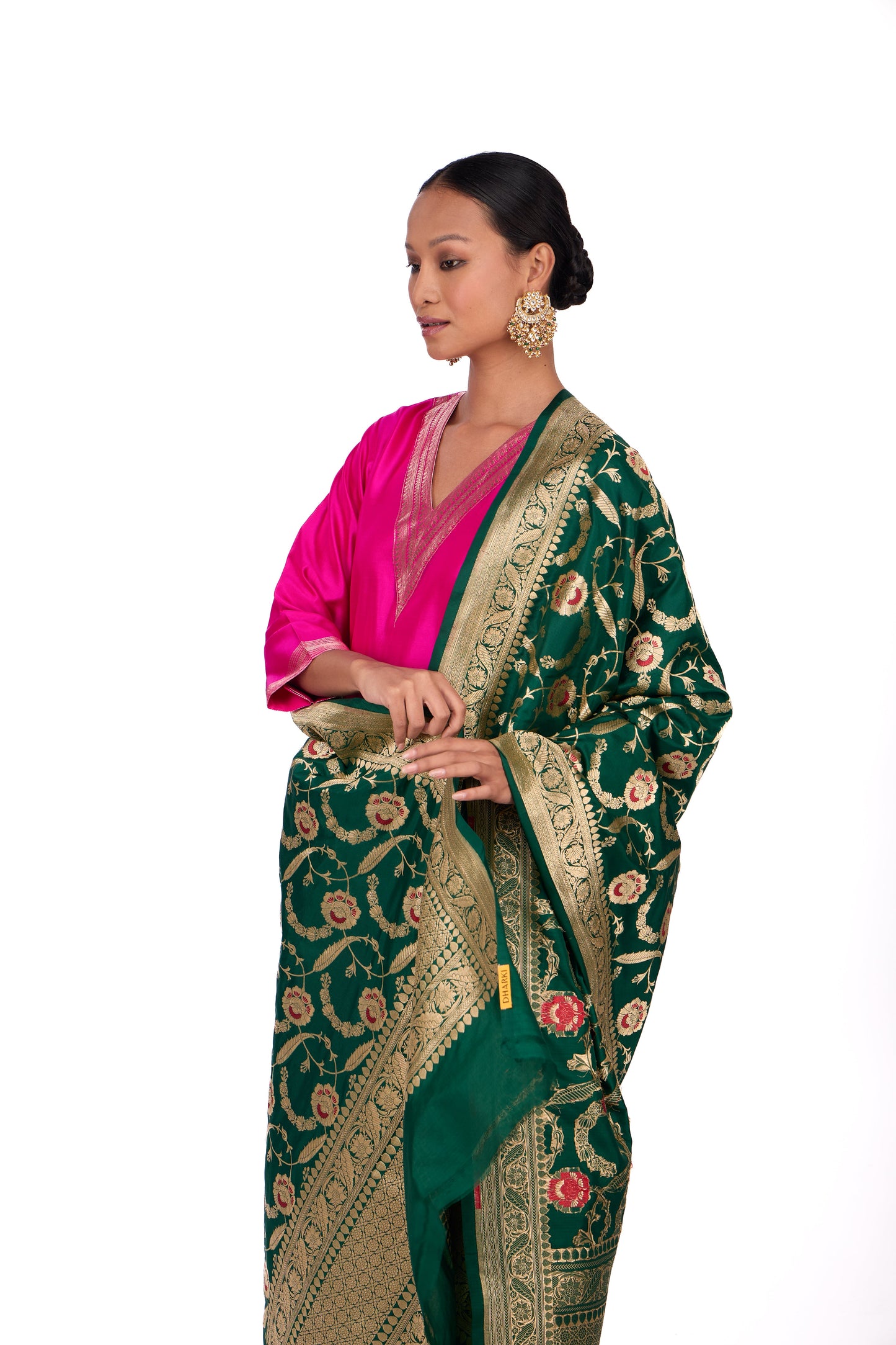 Bottle Green Katan silk Jaal Dupatta