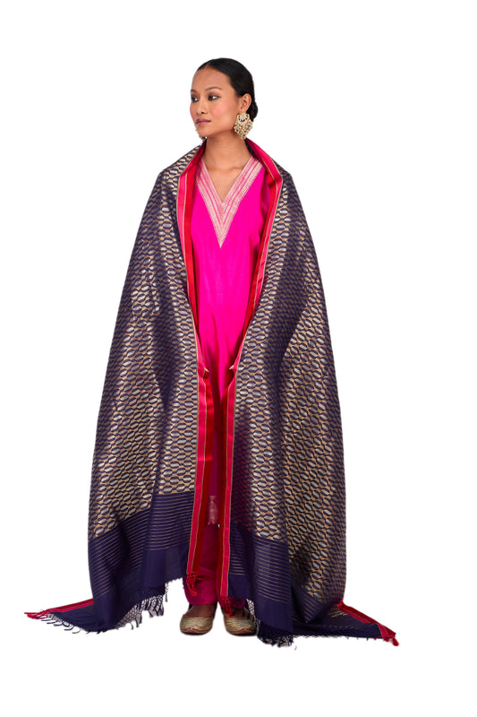 Wine katan Silk Mashru Border Dupatta