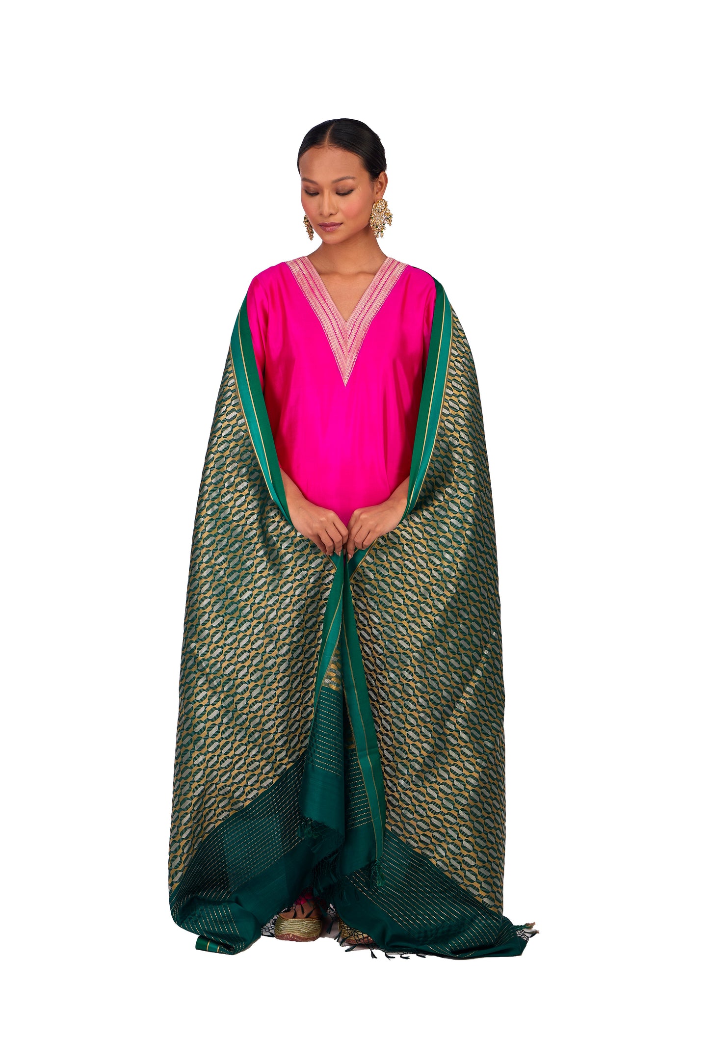 Bottle Green katan Silk Mashru Border Dupatta