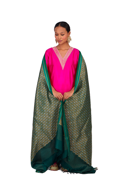 Bottle Green katan Silk Mashru Border Dupatta