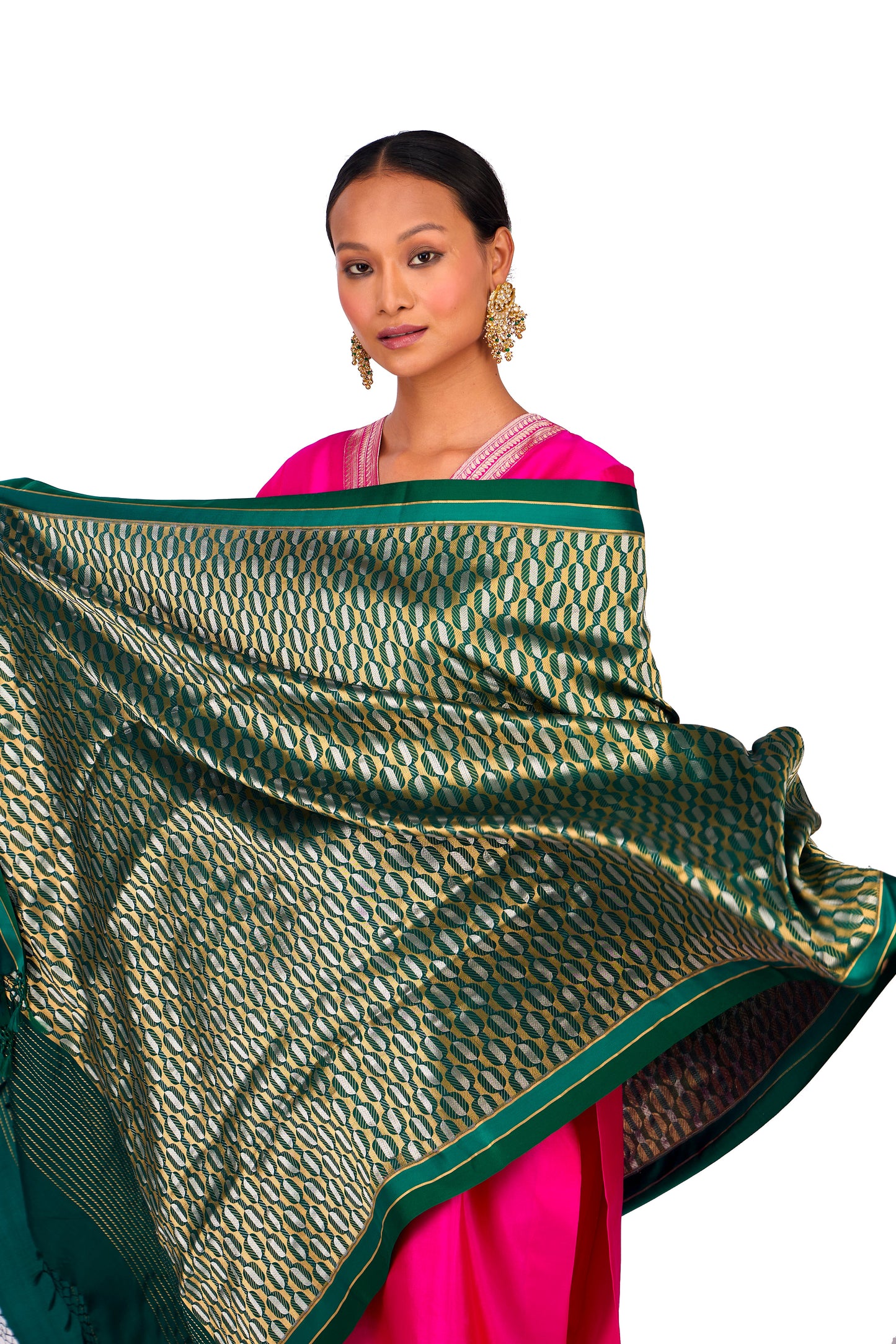Bottle Green katan Silk Mashru Border Dupatta