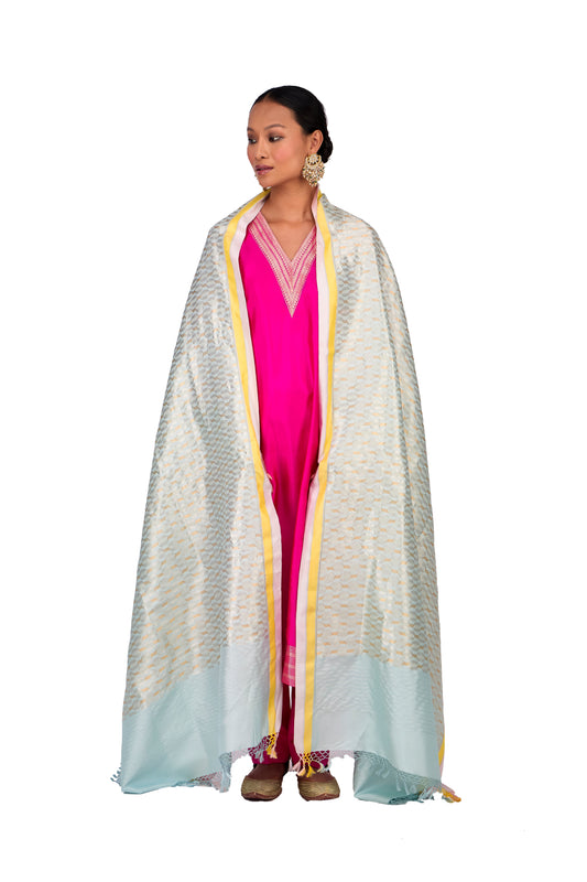 Sky Blue katan Silk Mashru Border Dupatta