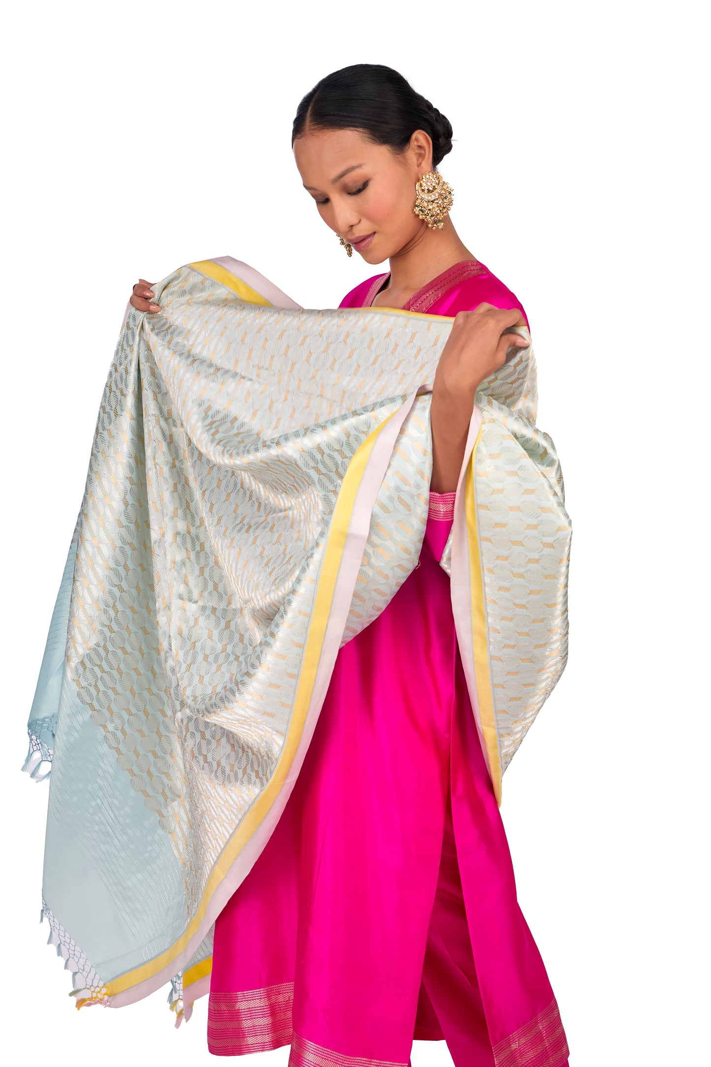 Sky Blue katan Silk Mashru Border Dupatta