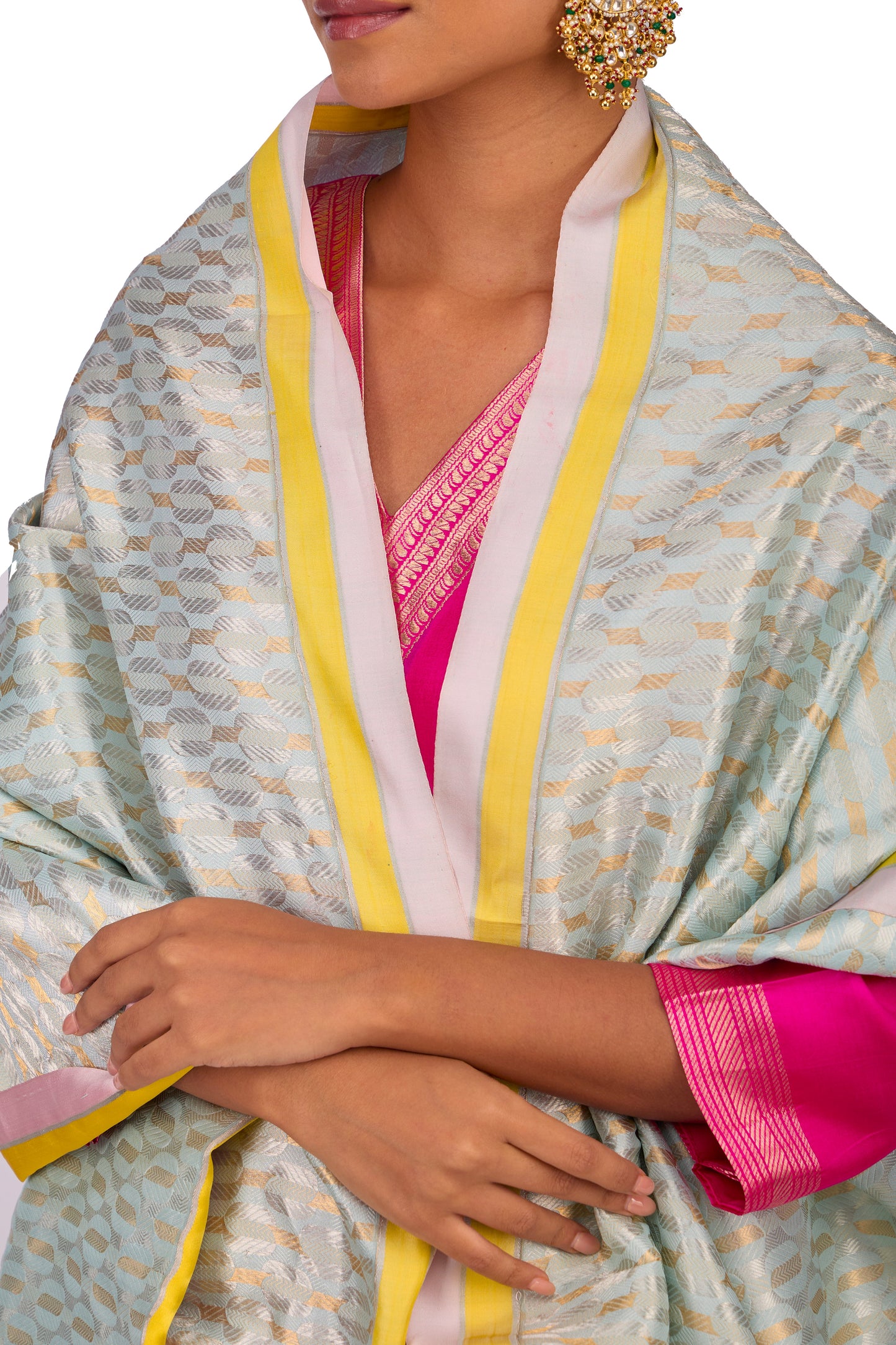 Sky Blue katan Silk Mashru Border Dupatta