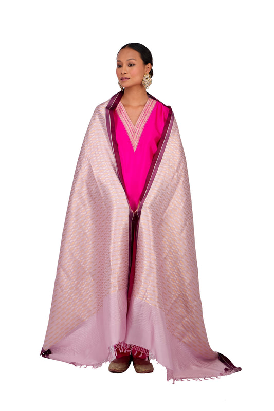 Pink katan Silk Mashru Border Dupatta