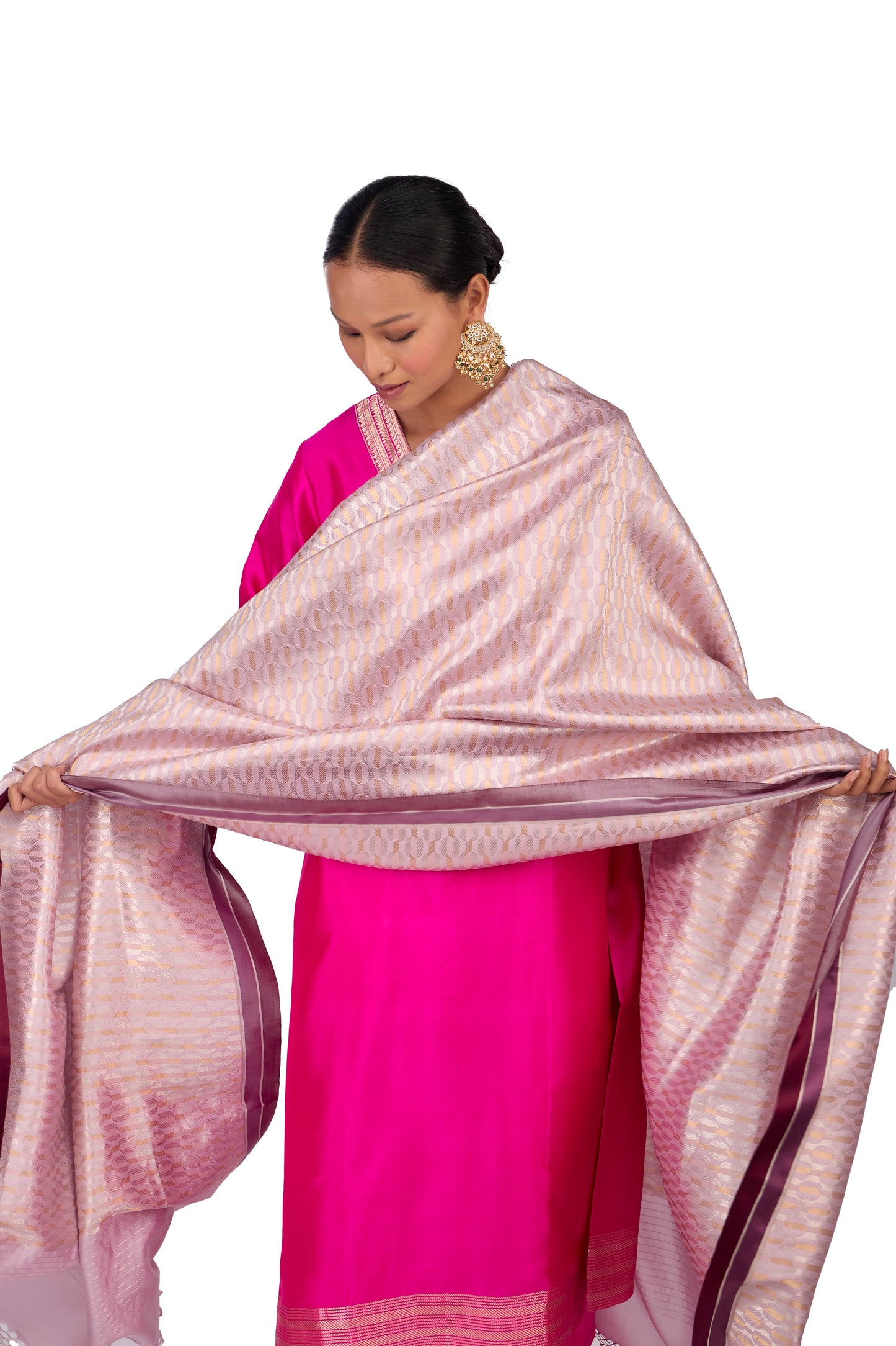 Pink katan Silk Mashru Border Dupatta