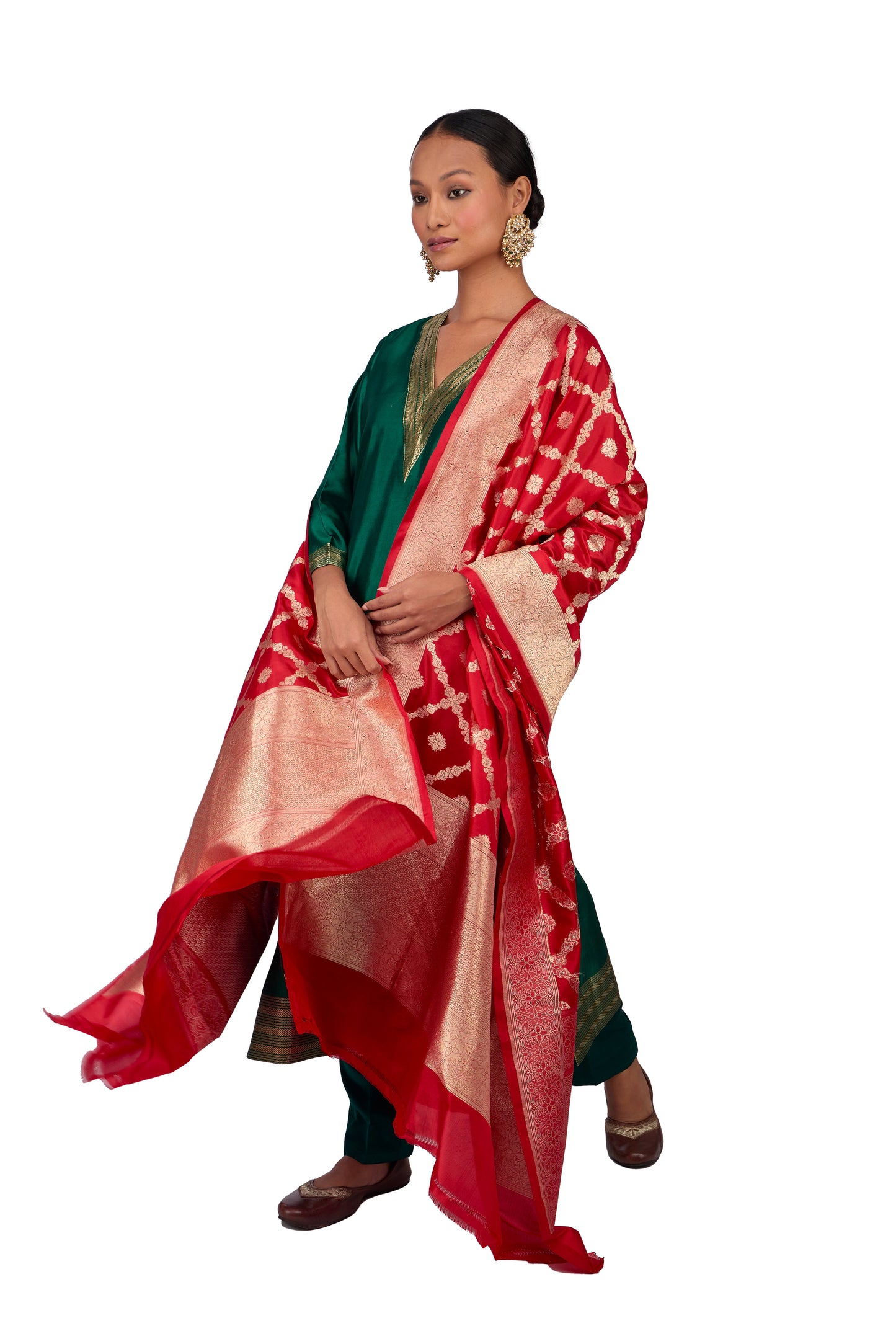 Red Katan silk Jaal Dupatta