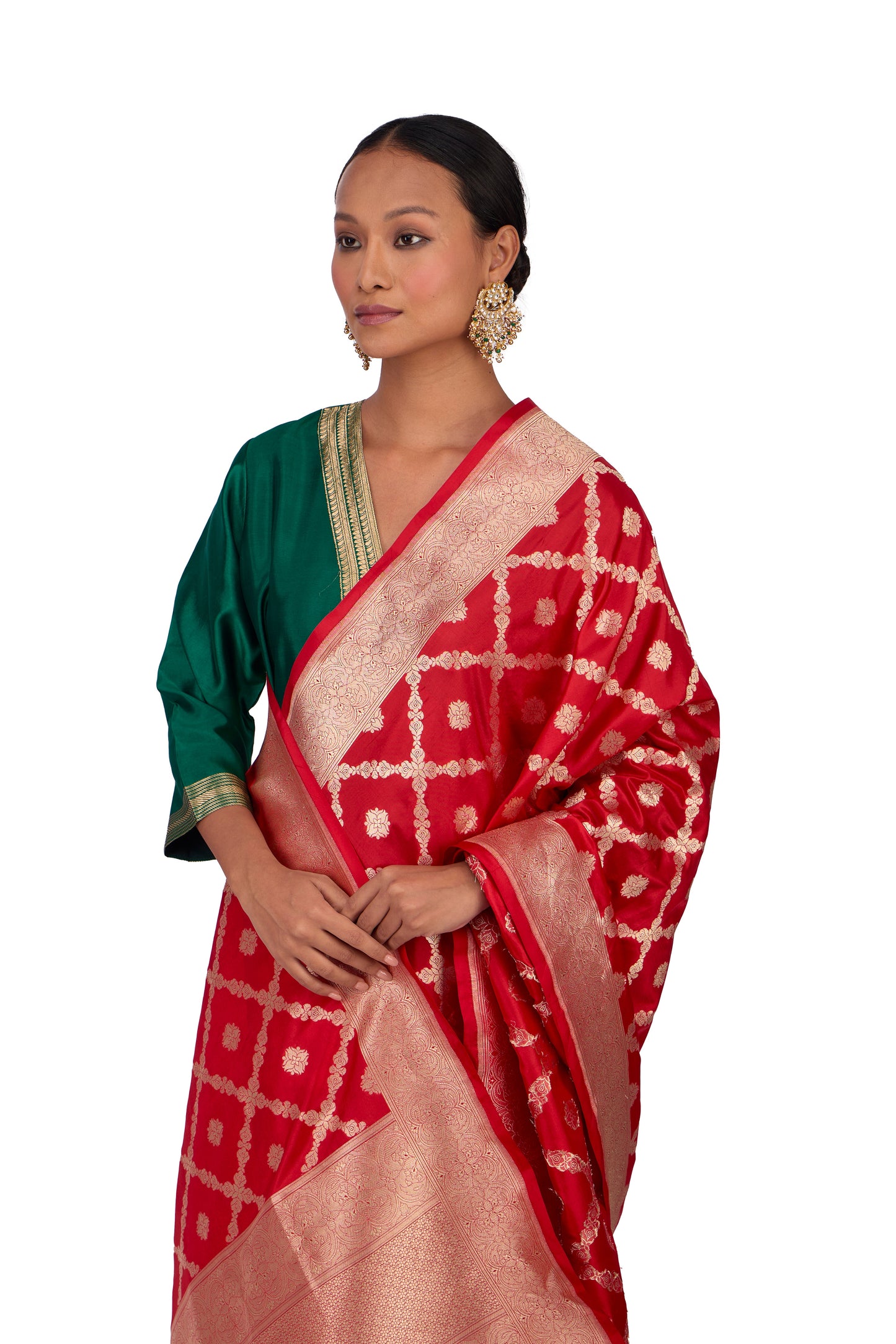 Red Katan silk Jaal Dupatta