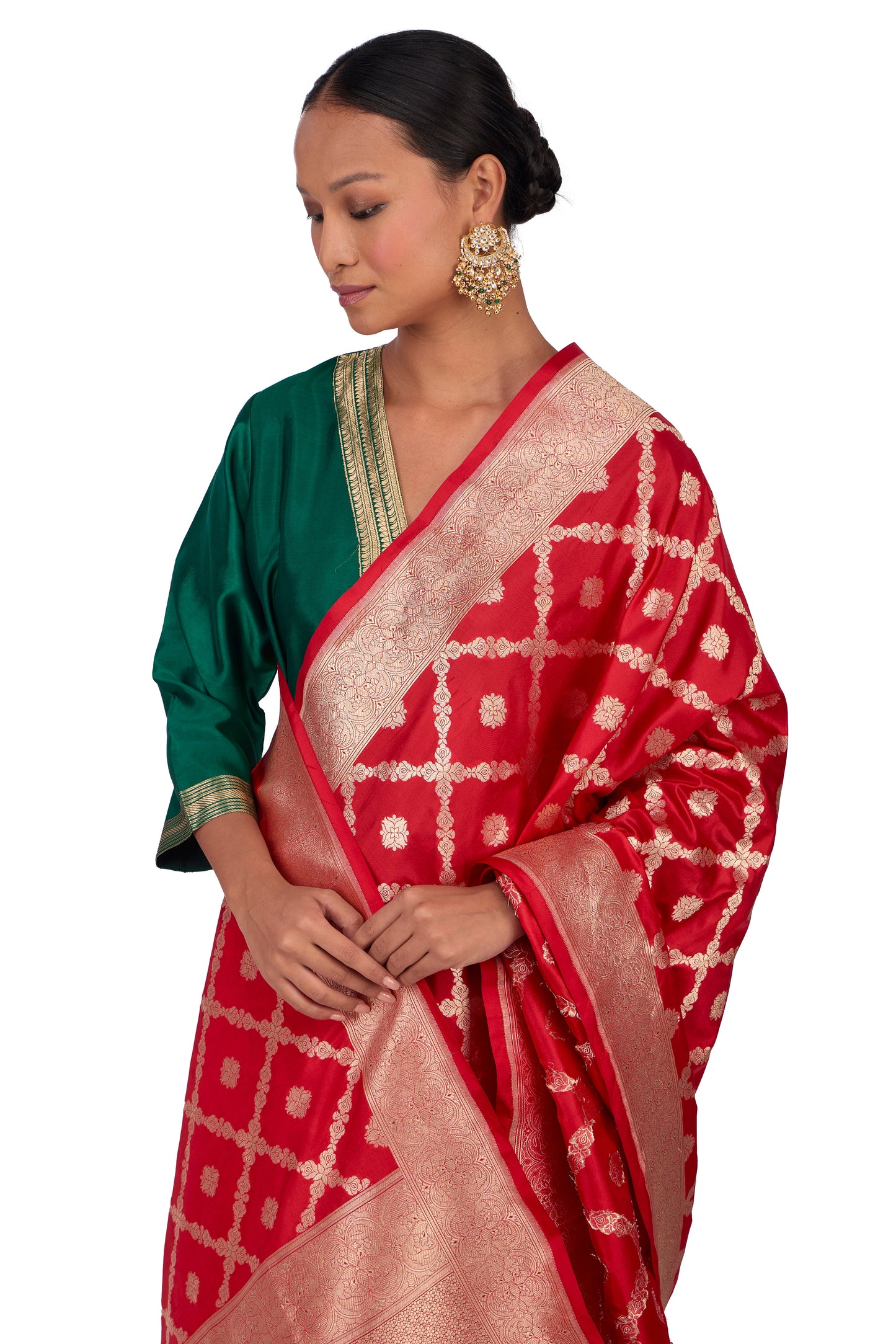 Red Katan silk Jaal Dupatta