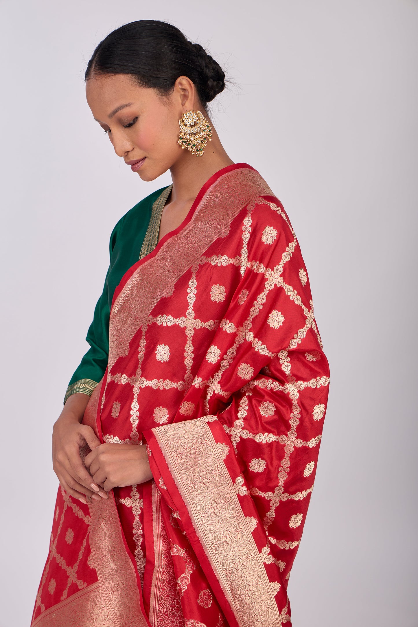 Red Katan silk Jaal Dupatta