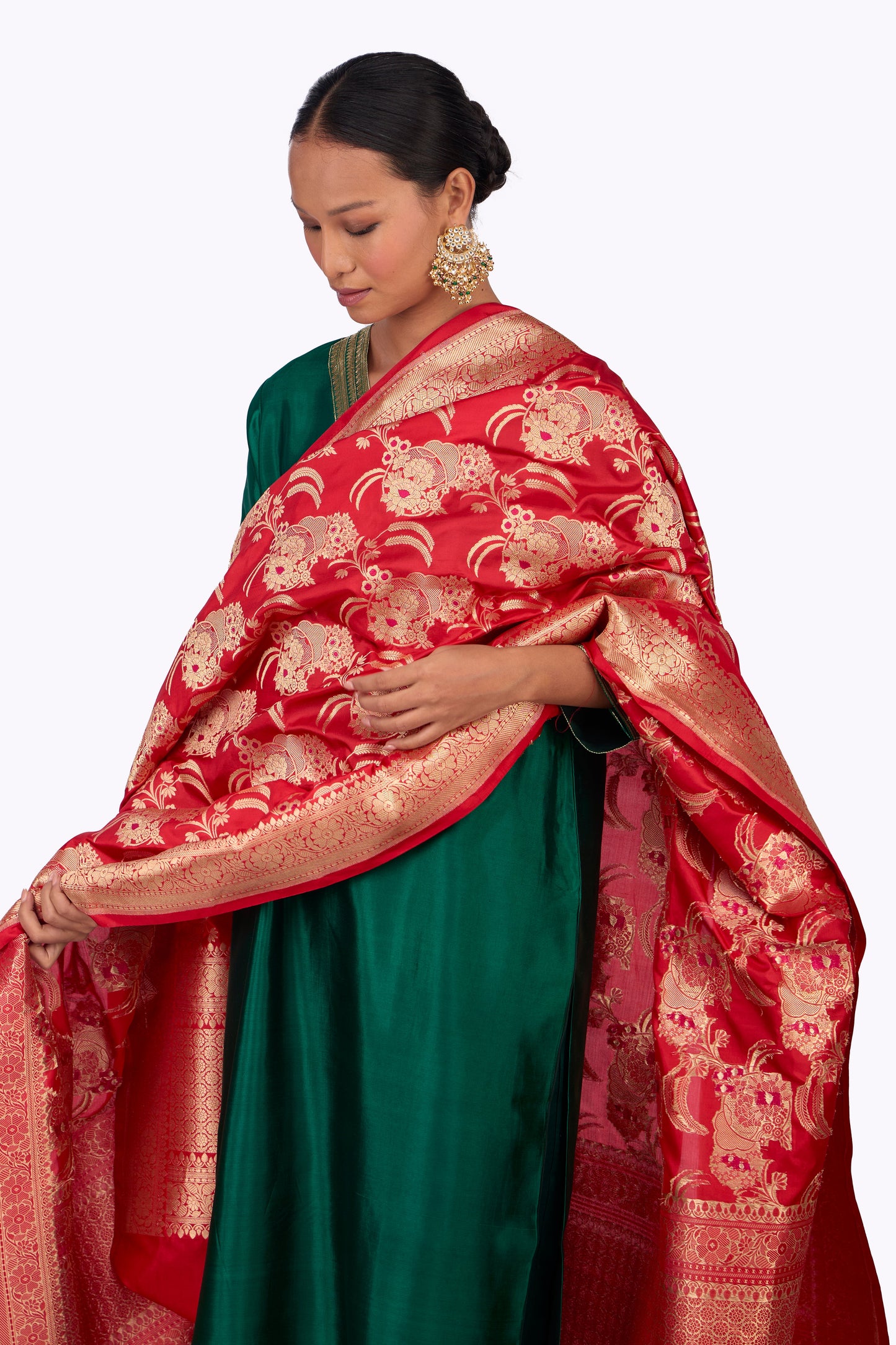 Red Katan silk Jaal Dupatta