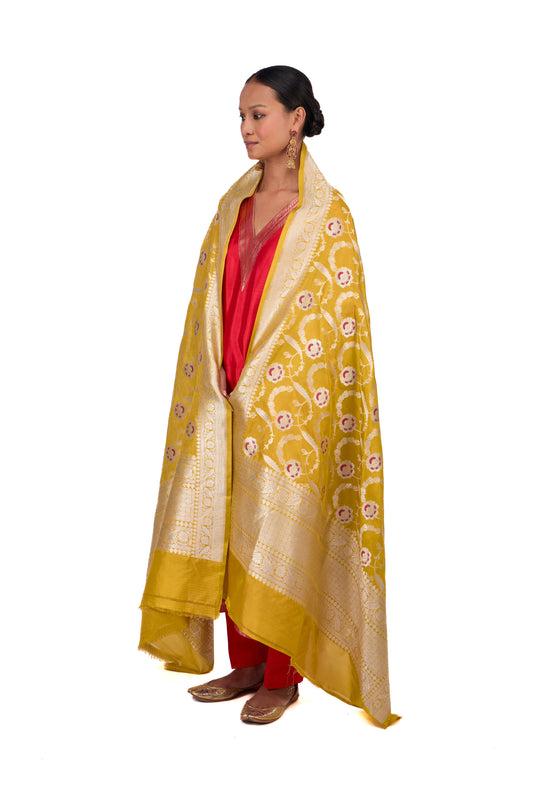 Mango Yellow Katan silk Dupatta