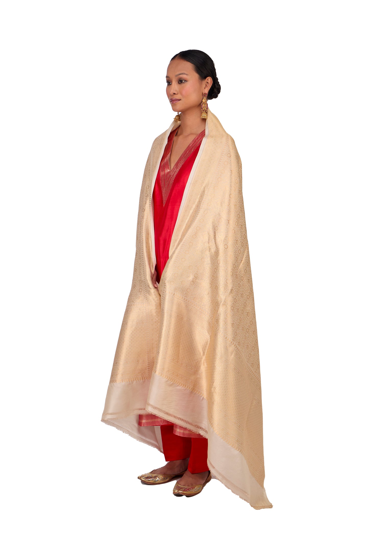 Beige Katan silk Dupatta