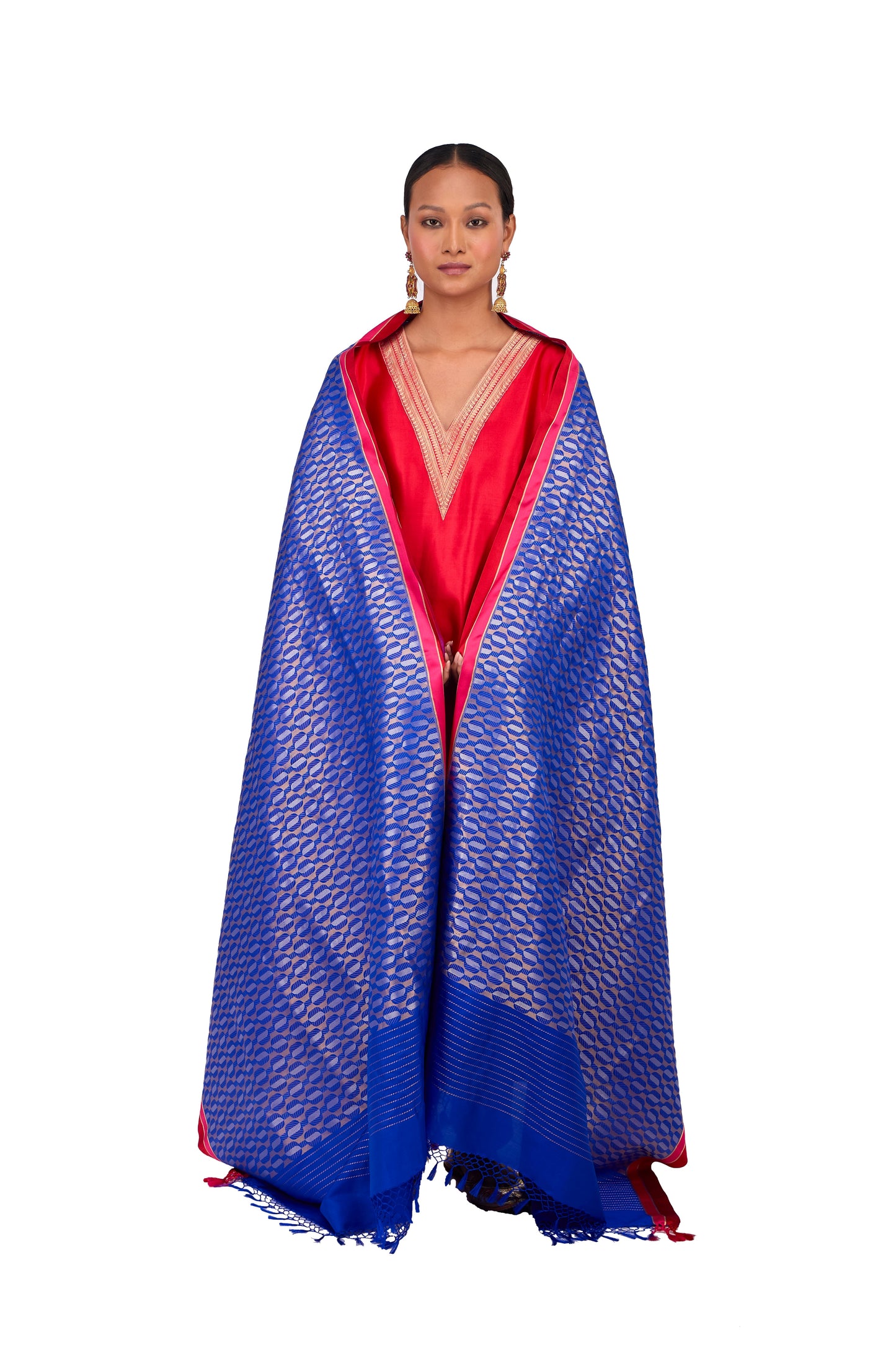 Ink Blue katan Silk Mashru Border Dupatta