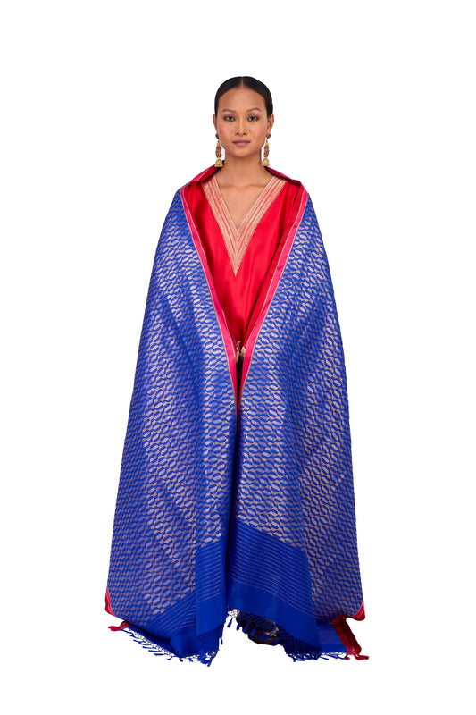 Ink Blue katan Silk Mashru Border Dupatta