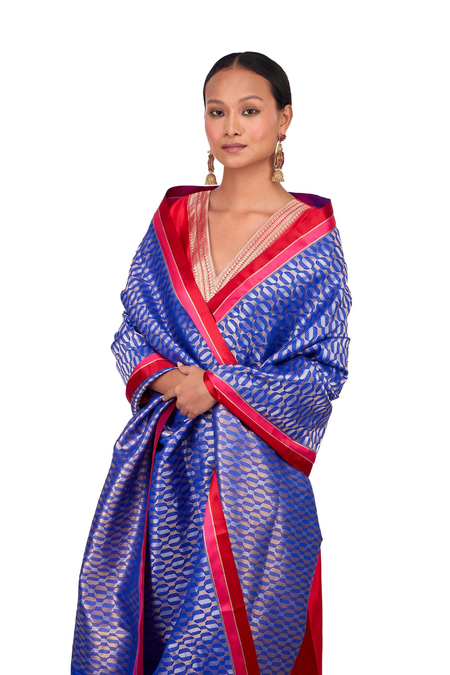 Ink Blue katan Silk Mashru Border Dupatta